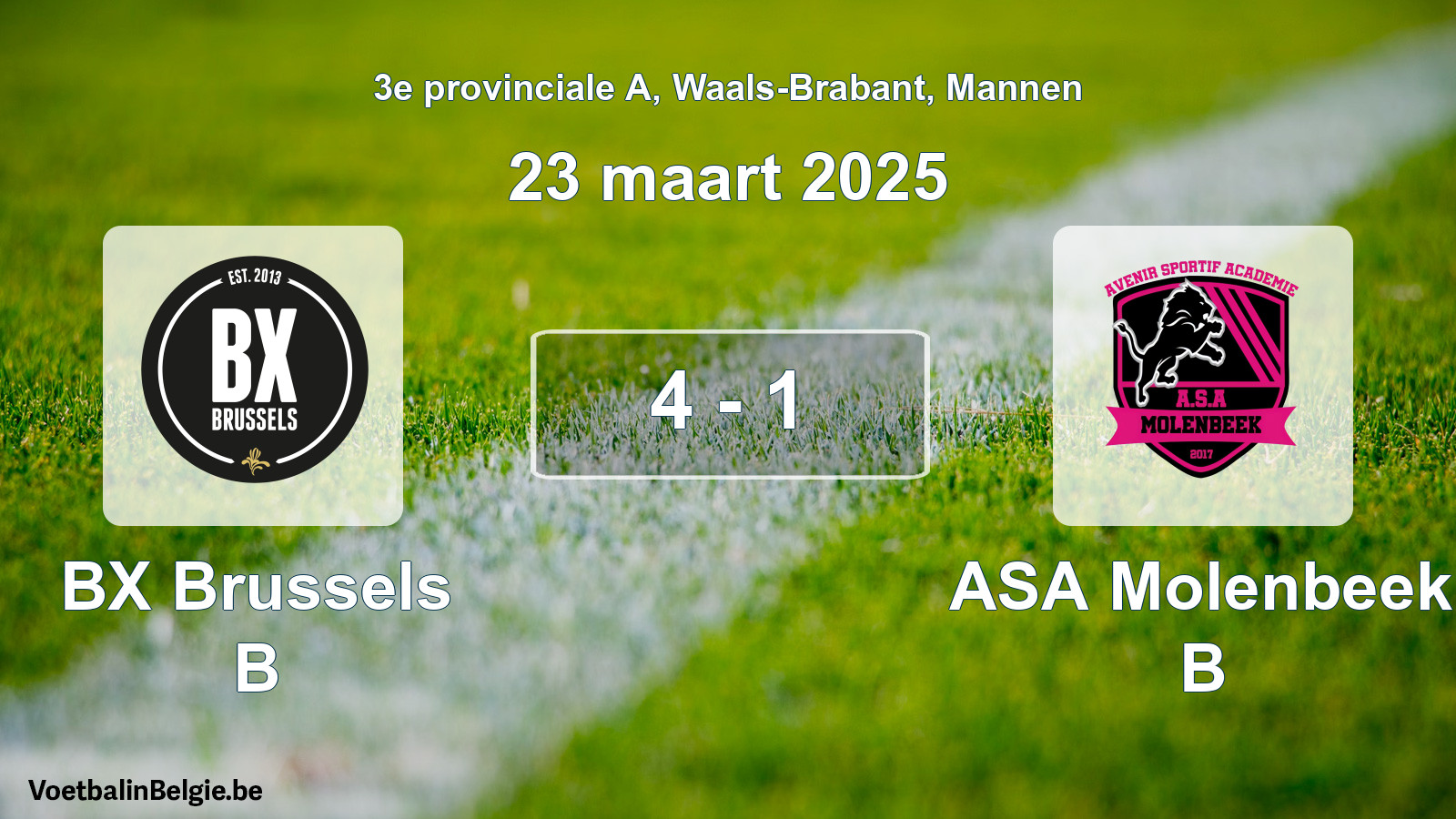 Gespeelde wedstrijd mannenvoetbal: BX Brussels B - ASA Molenbeek B 4 - 1 (23 maart 2025)
