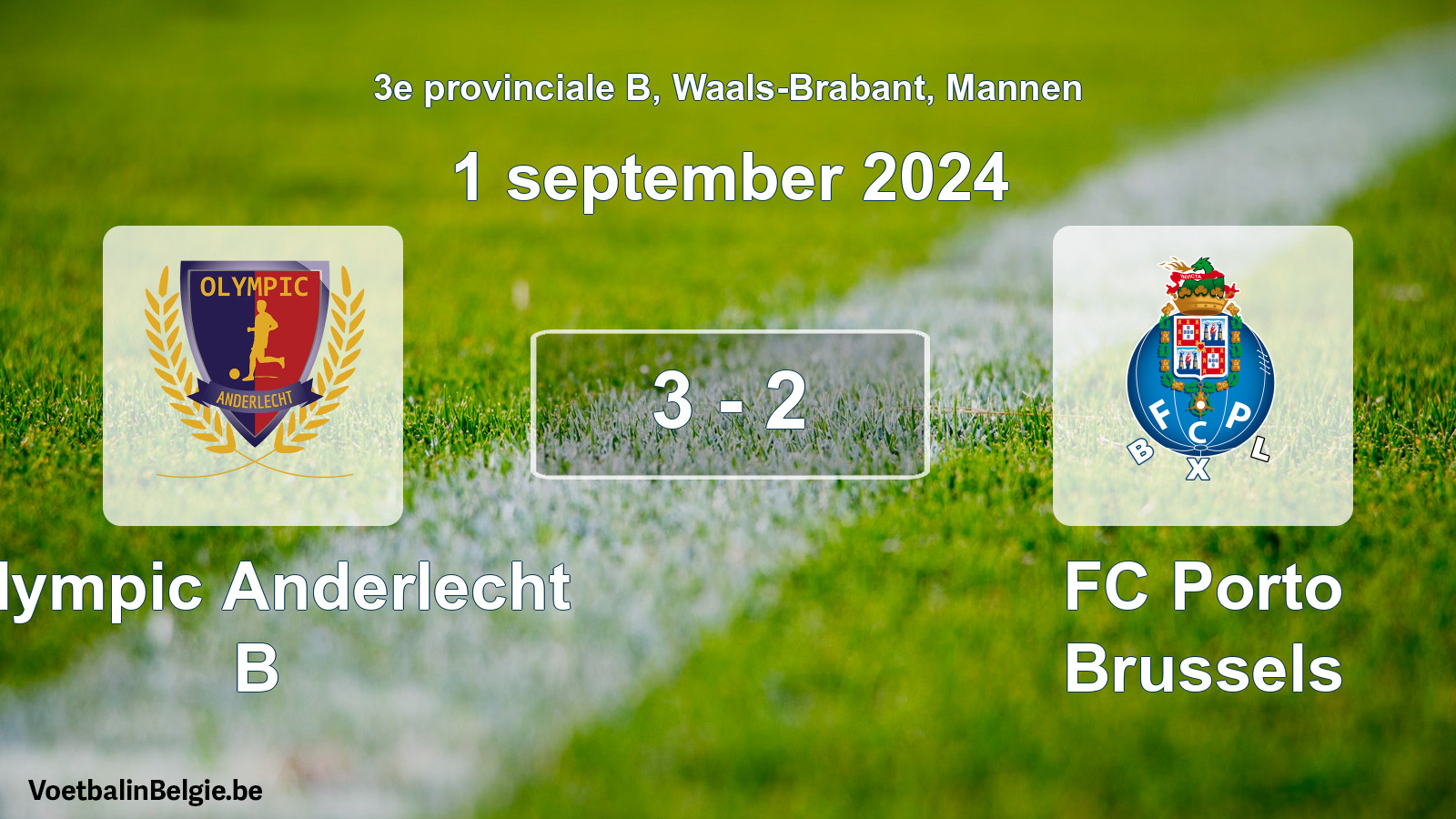 Gespeelde wedstrijd mannenvoetbal: Olympic Anderlecht B - FC Porto Brussels 3 - 2 (1 september 2024)