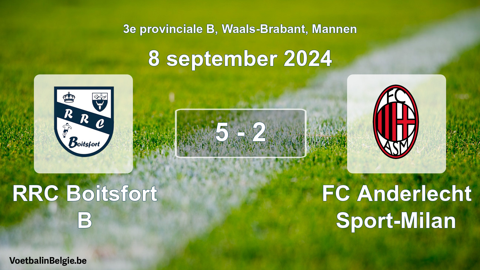 Gespeelde wedstrijd mannenvoetbal: RRC Boitsfort B - FC Anderlecht Sport-Milan 5 - 2 (8 september 2024)