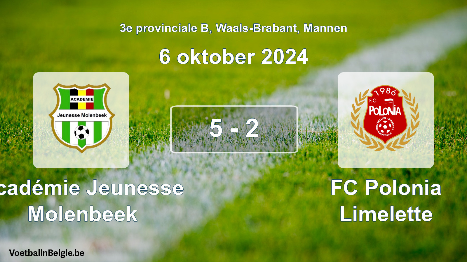 Gespeelde wedstrijd mannenvoetbal: Académie Jeunesse Molenbeek - FC Polonia Limelette 5 - 2 (6 oktober 2024)