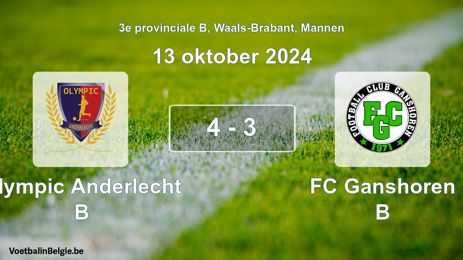 Gespeelde wedstrijd mannenvoetbal: Olympic Anderlecht B - FC Ganshoren B 4 - 3 (13 oktober 2024)