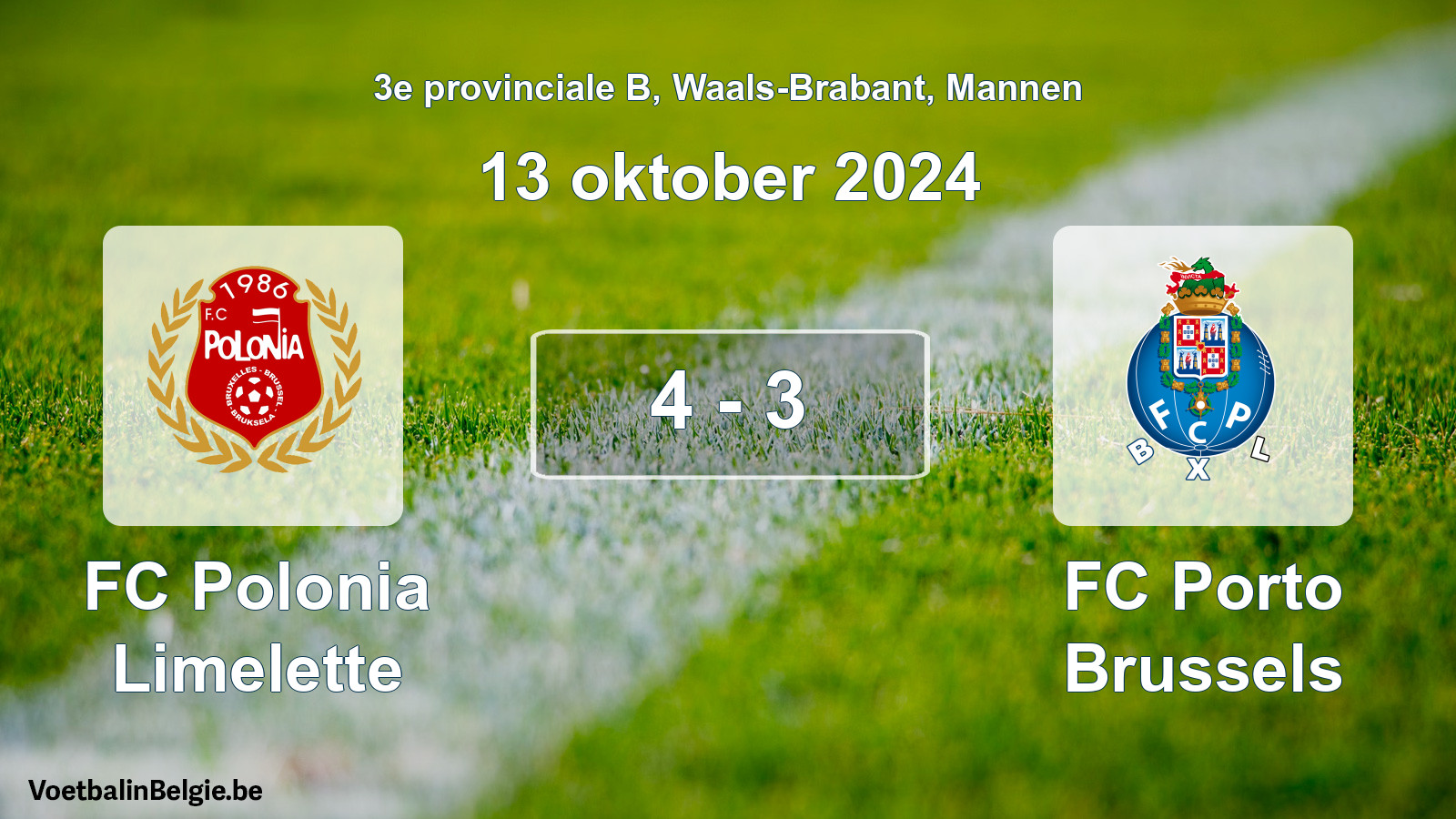 Gespeelde wedstrijd mannenvoetbal: FC Polonia Limelette - FC Porto Brussels 4 - 3 (13 oktober 2024)