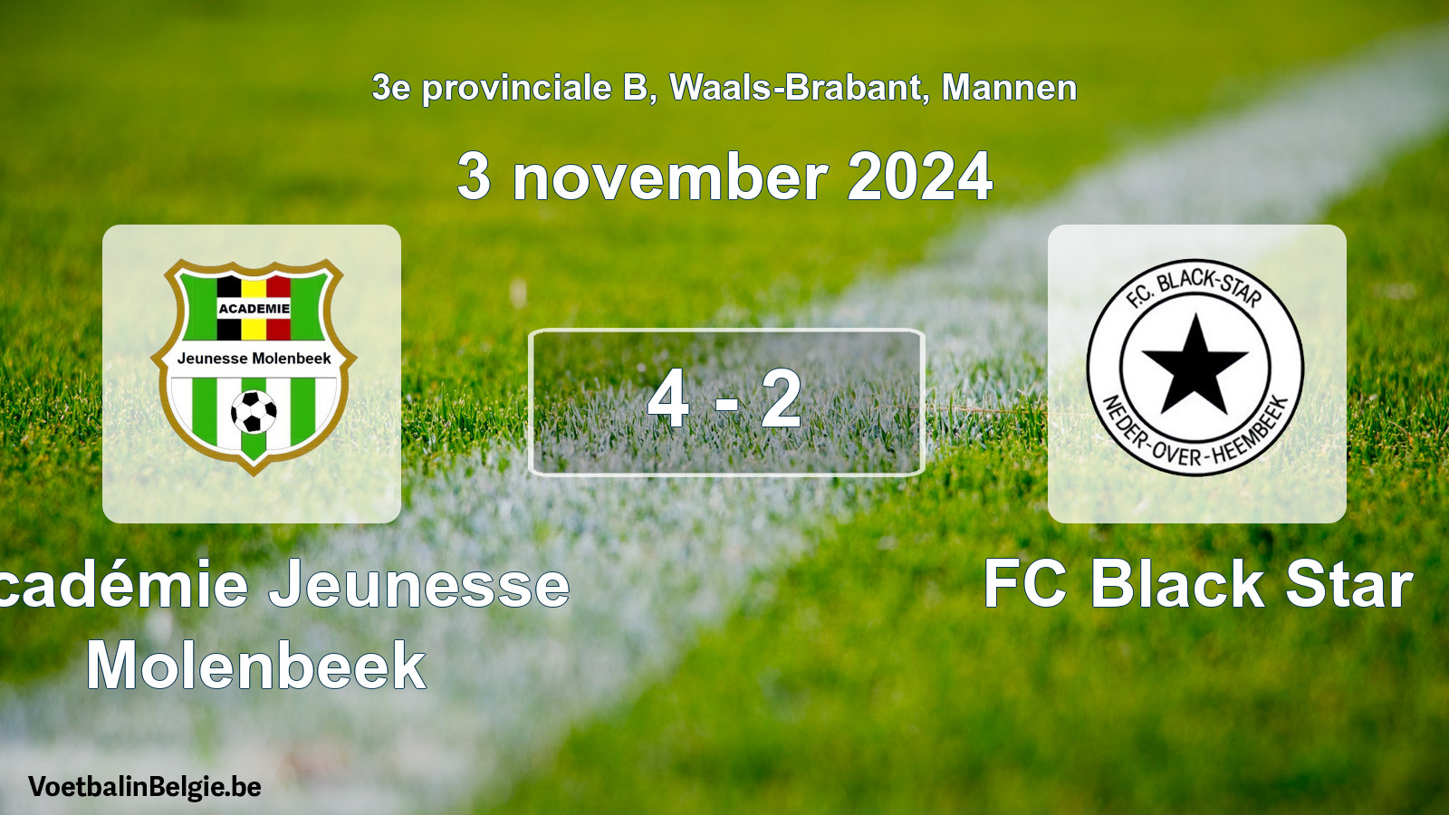 Gespeelde wedstrijd mannenvoetbal: Académie Jeunesse Molenbeek - FC Black Star 4 - 2 (3 november 2024)
