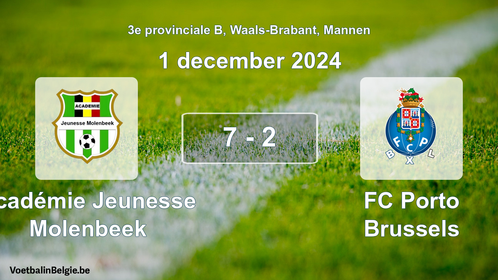 Gespeelde wedstrijd mannenvoetbal: Académie Jeunesse Molenbeek - FC Porto Brussels 7 - 2 (1 december 2024)