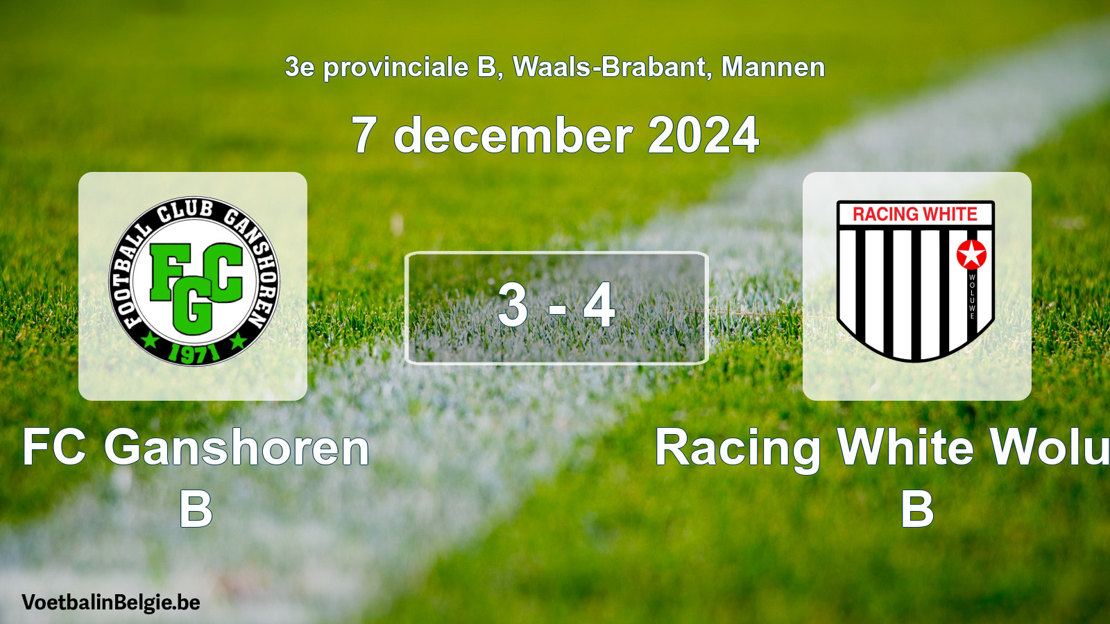 Gespeelde wedstrijd mannenvoetbal: FC Ganshoren B - Racing White Woluwe B 3 - 4 (7 december 2024)