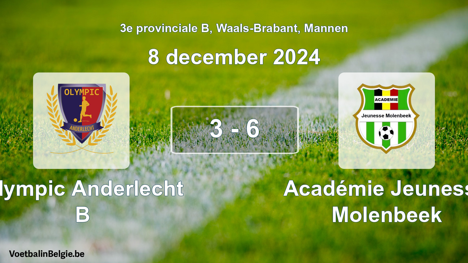 Gespeelde wedstrijd mannenvoetbal: Olympic Anderlecht B - Académie Jeunesse Molenbeek 3 - 6 (8 december 2024)