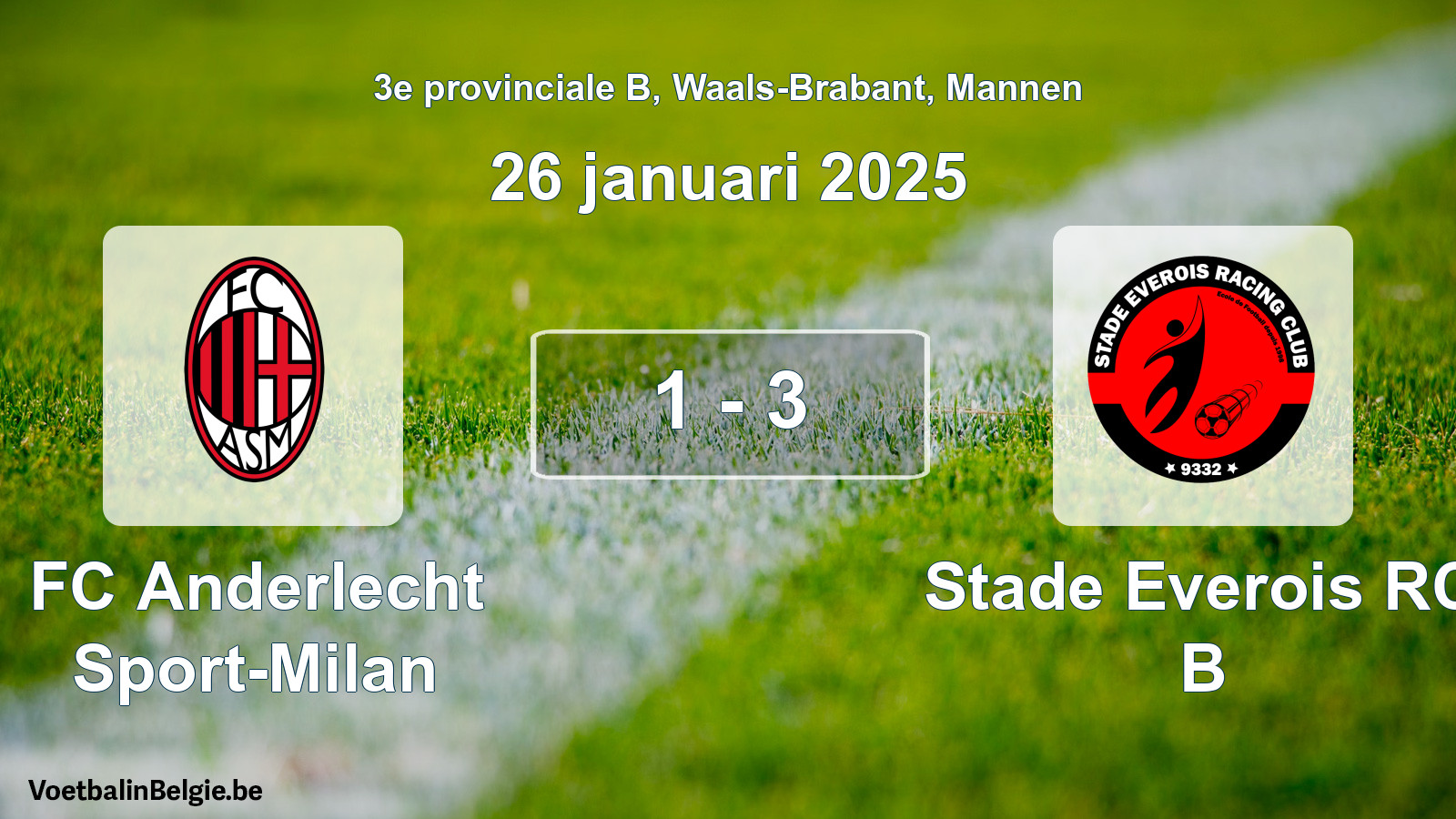 Gespeelde wedstrijd mannenvoetbal: FC Anderlecht Sport-Milan - Stade Everois RC B 1 - 3 (26 januari 2025)
