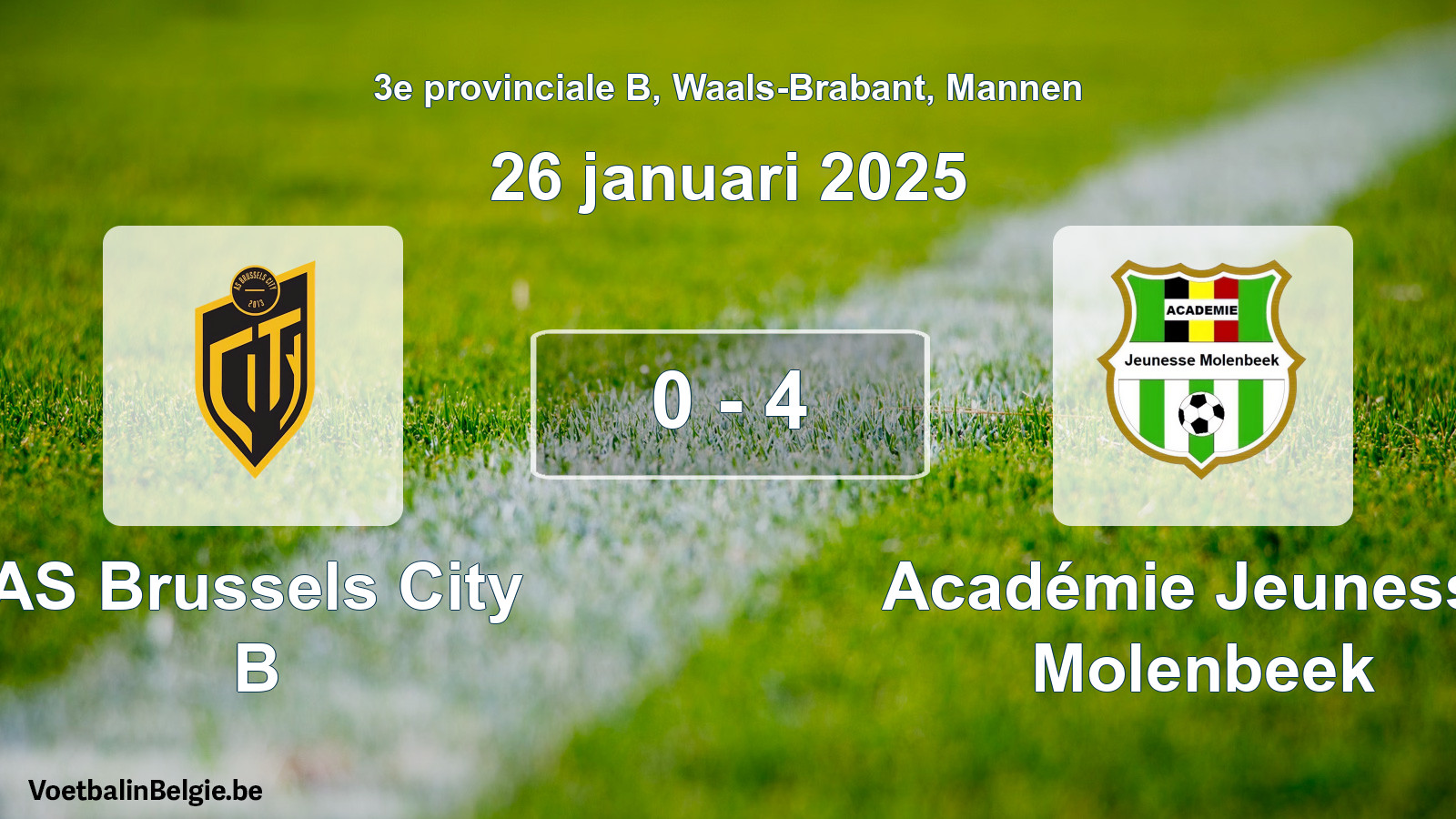 Gespeelde wedstrijd mannenvoetbal: AS Brussels City B - Académie Jeunesse Molenbeek 0 - 4 (26 januari 2025)