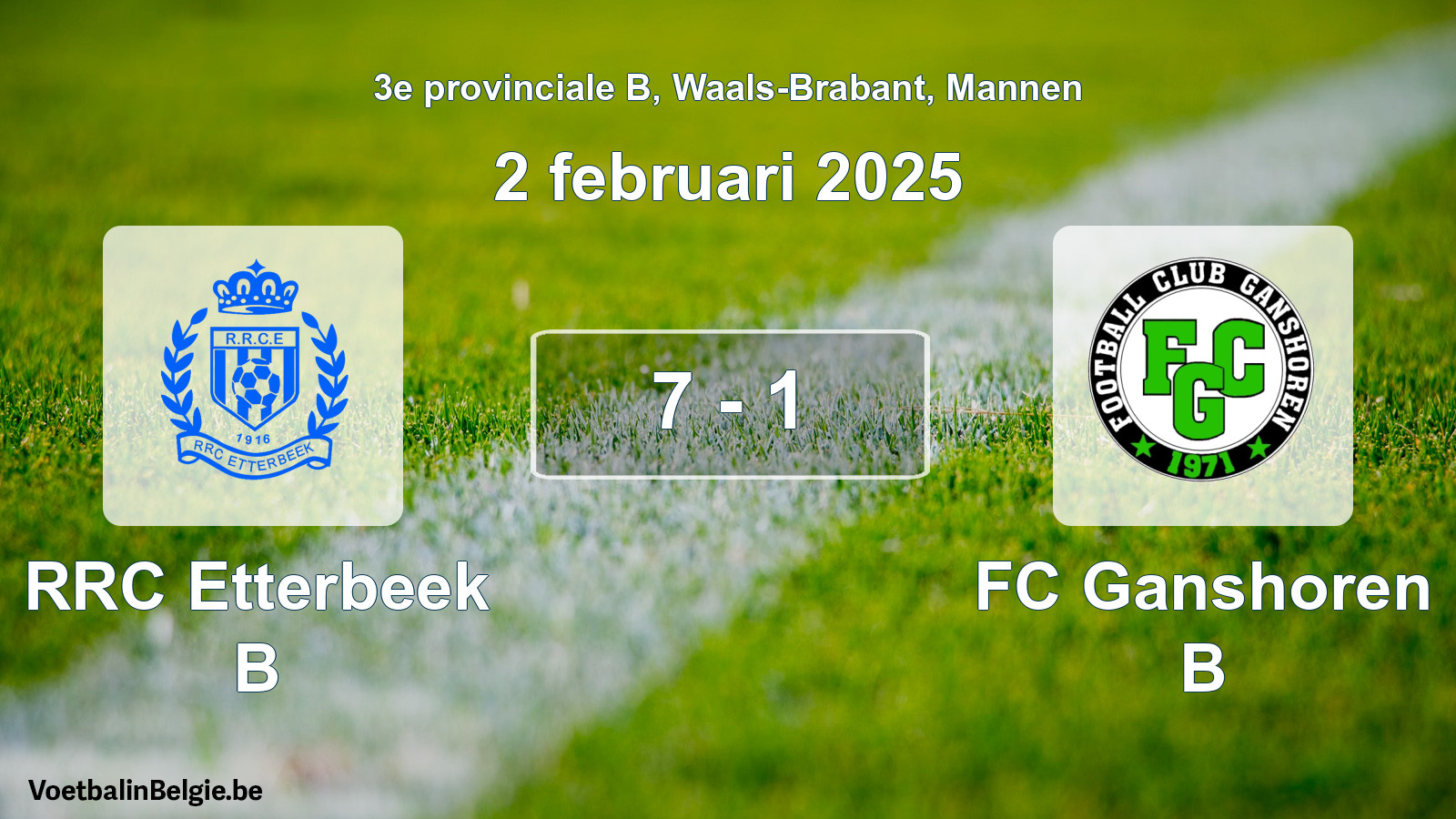 Gespeelde wedstrijd mannenvoetbal: RRC Etterbeek B - FC Ganshoren B 7 - 1 (2 februari 2025)