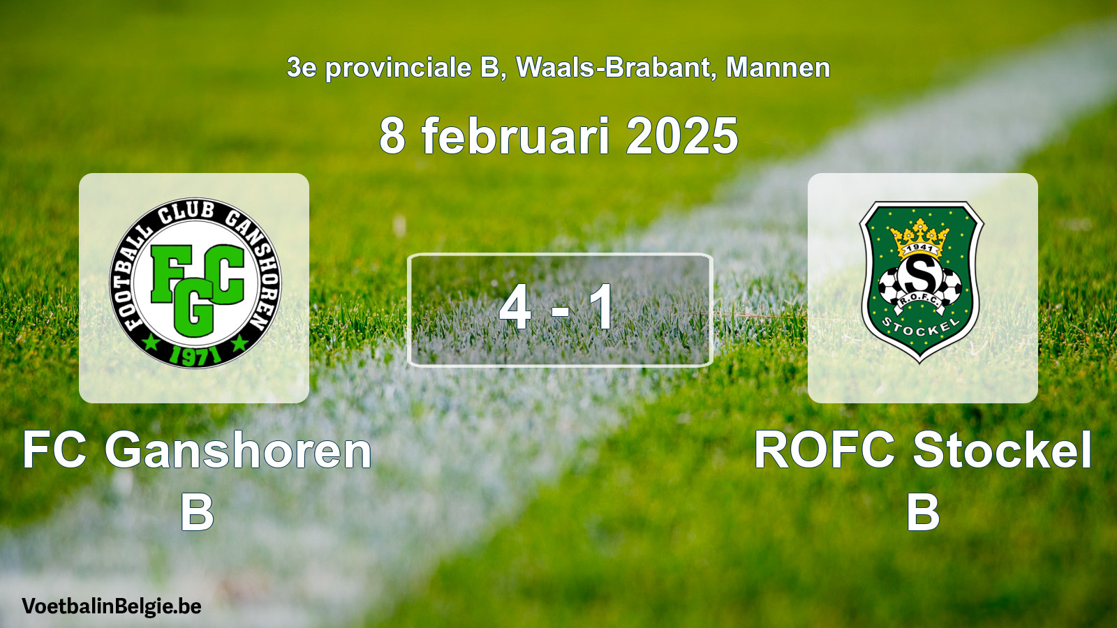 Gespeelde wedstrijd mannenvoetbal: FC Ganshoren B - ROFC Stockel B 4 - 1 (8 februari 2025)