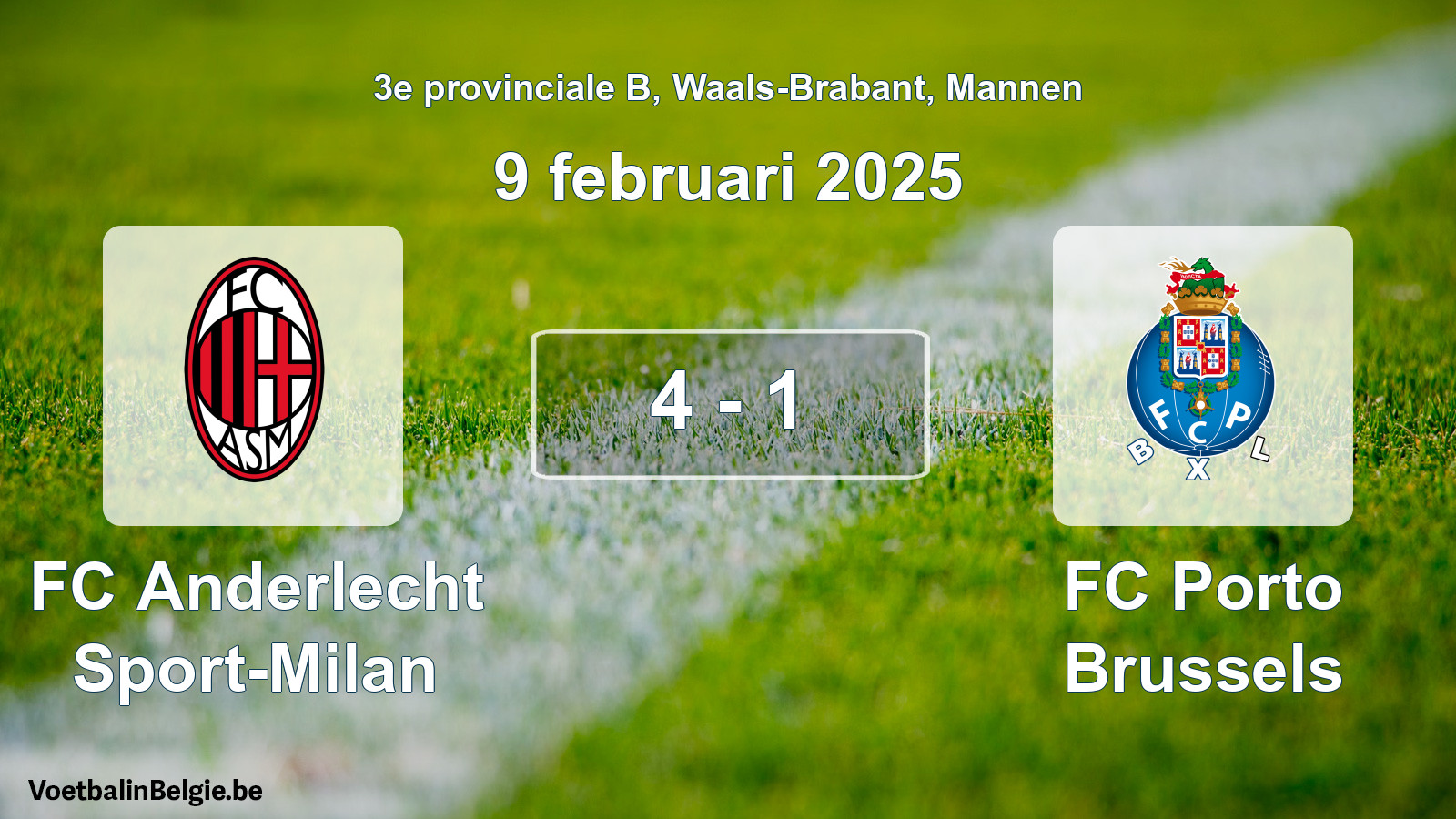 Gespeelde wedstrijd mannenvoetbal: FC Anderlecht Sport-Milan - FC Porto Brussels 4 - 1 (9 februari 2025)