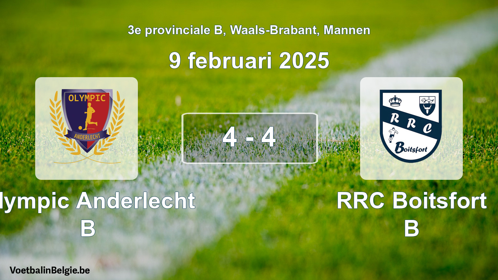 Gespeelde wedstrijd mannenvoetbal: Olympic Anderlecht B - RRC Boitsfort B 4 - 4 (9 februari 2025)