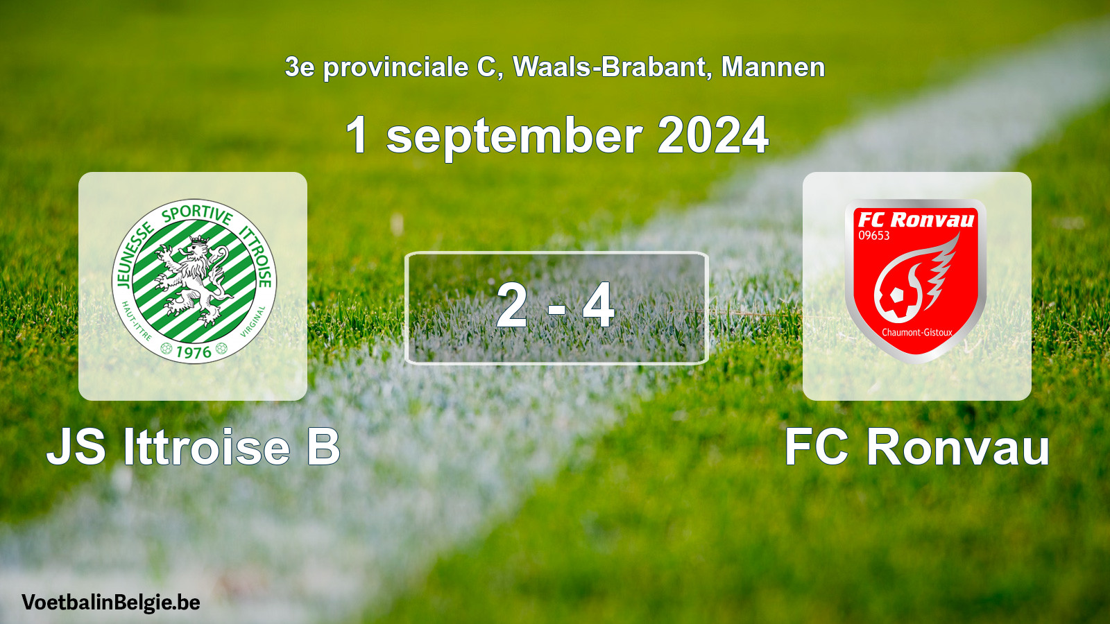 Gespeelde wedstrijd mannenvoetbal: JS Ittroise B - FC Ronvau 2 - 4 (1 september 2024)