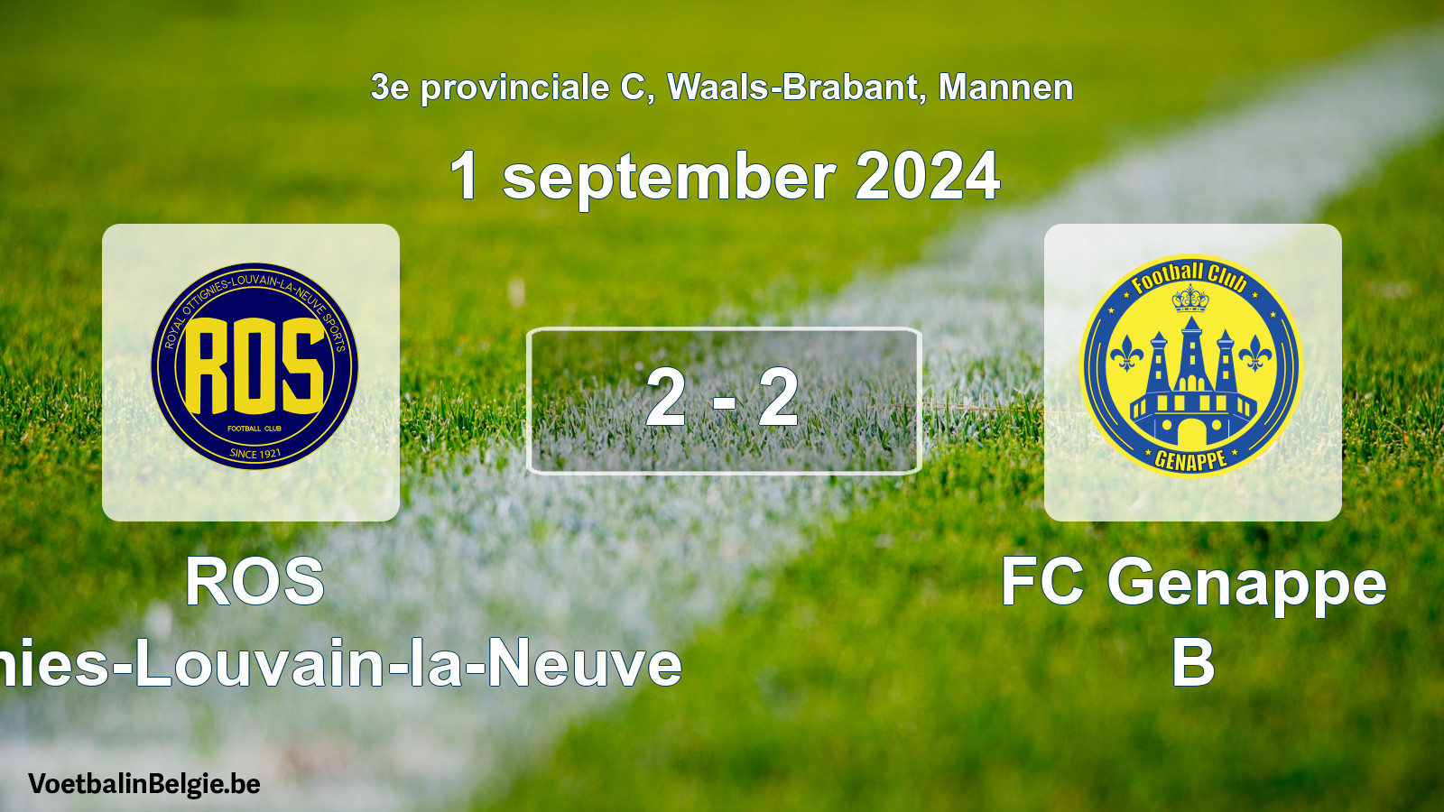 Played match men football: ROS Ottignies-Louvain-la-Neuve - FC Genappe B 2 - 2 (1 September 2024)