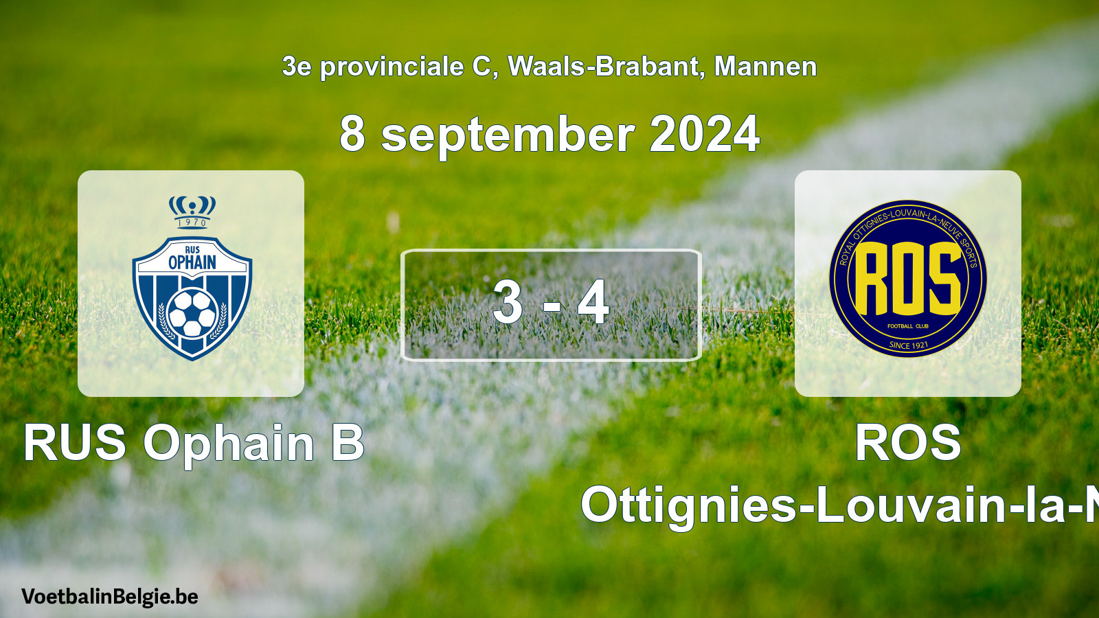 Gespeelde wedstrijd mannenvoetbal: RUS Ophain B - ROS Ottignies-Louvain-la-Neuve 3 - 4 (8 september 2024)