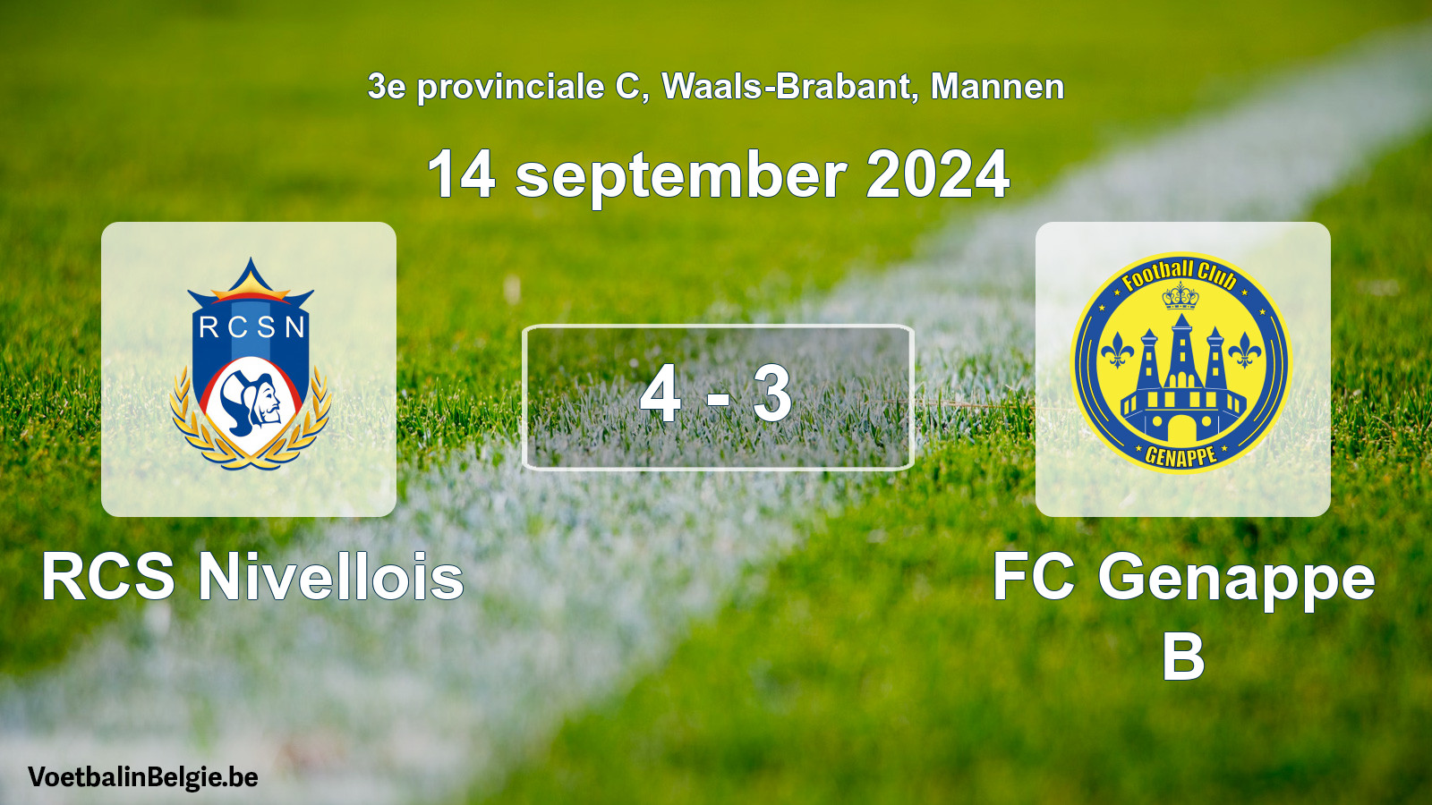 Match joué football hommes: RCS Nivellois - FC Genappe B 4 - 3 (14 septembre 2024)