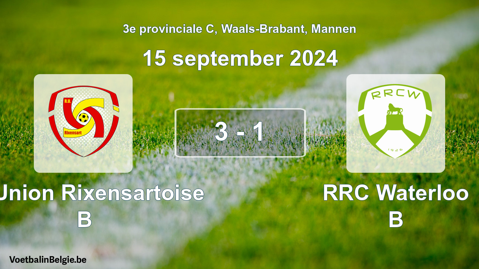 Gespeelde wedstrijd mannenvoetbal: R. Union Rixensartoise B - RRC Waterloo B 3 - 1 (15 september 2024)
