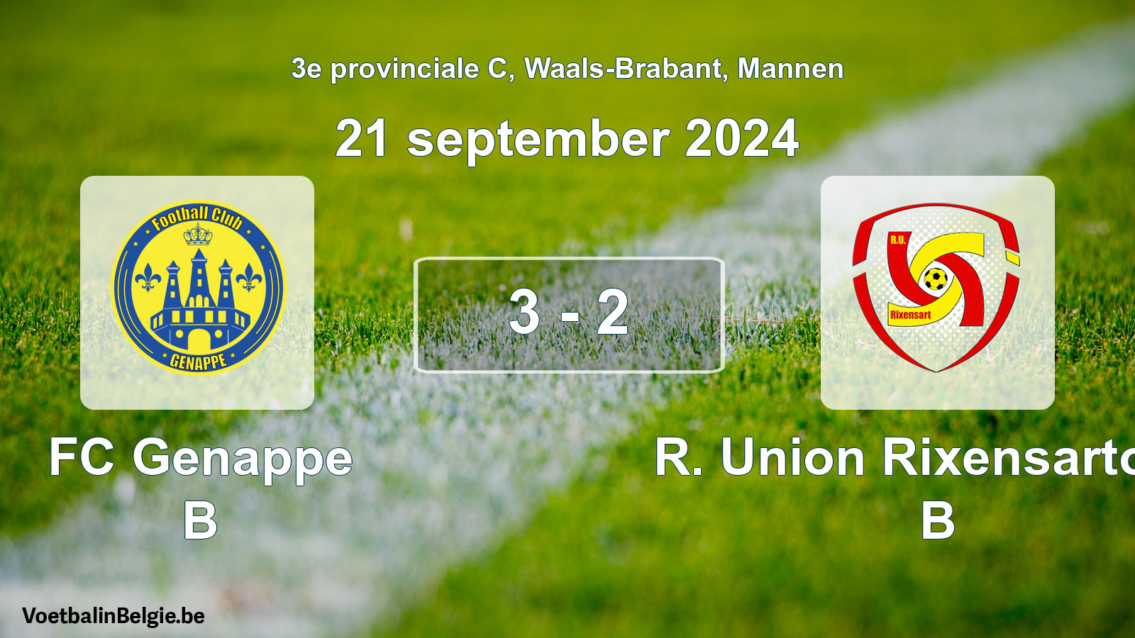 Gespeelde wedstrijd mannenvoetbal: FC Genappe B - R. Union Rixensartoise B 3 - 2 (21 september 2024)