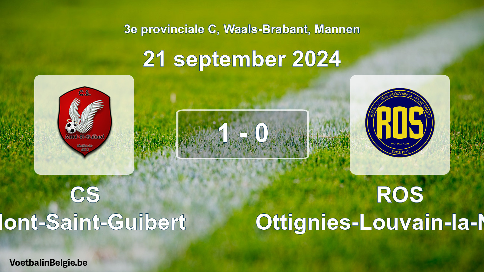 Gespeelde wedstrijd mannenvoetbal: CS Mont-Saint-Guibert - ROS Ottignies-Louvain-la-Neuve 1 - 0 (21 september 2024)