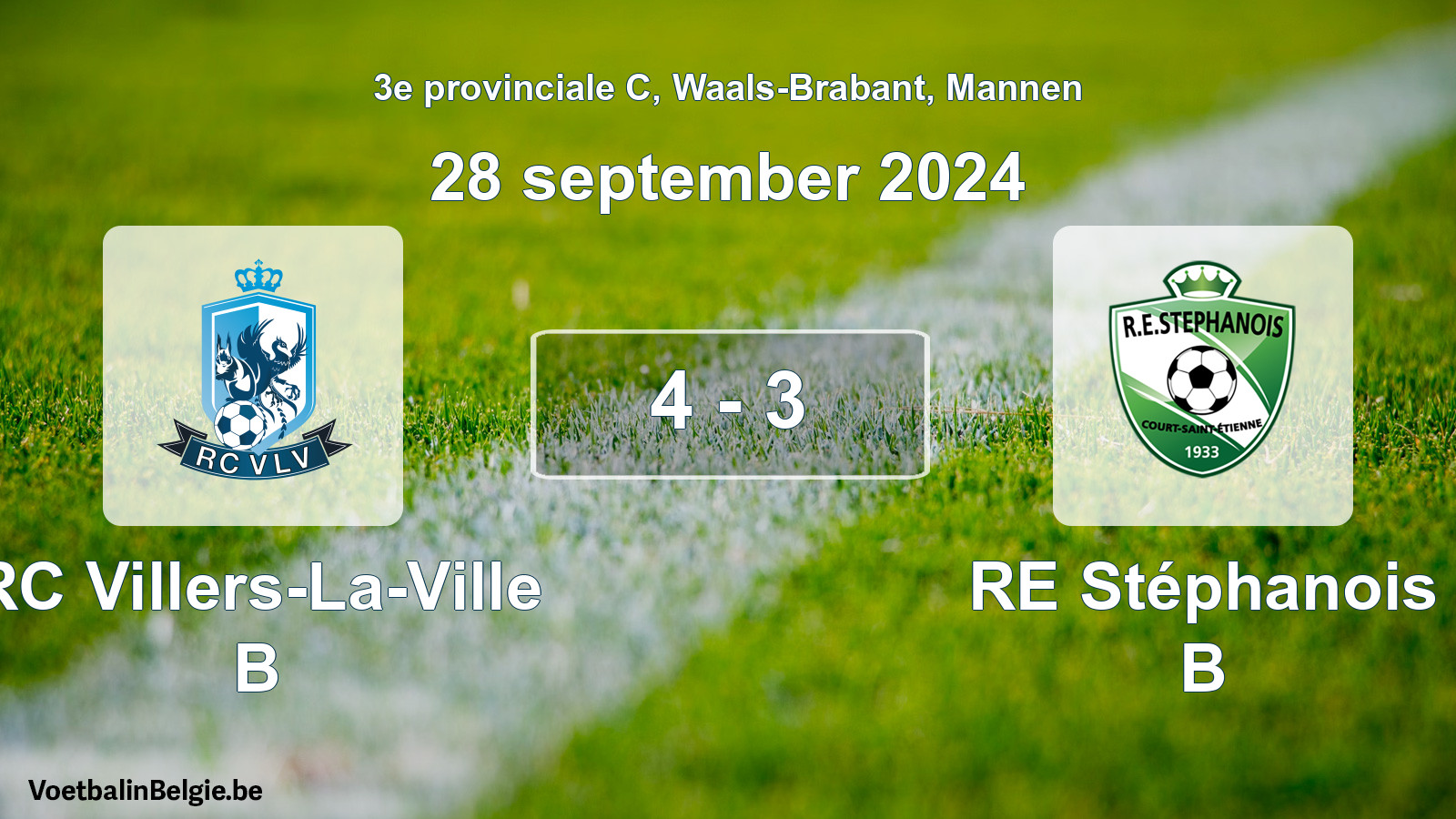 Gespeelde wedstrijd mannenvoetbal: RC Villers-La-Ville B - RE Stéphanois B 4 - 3 (28 september 2024)