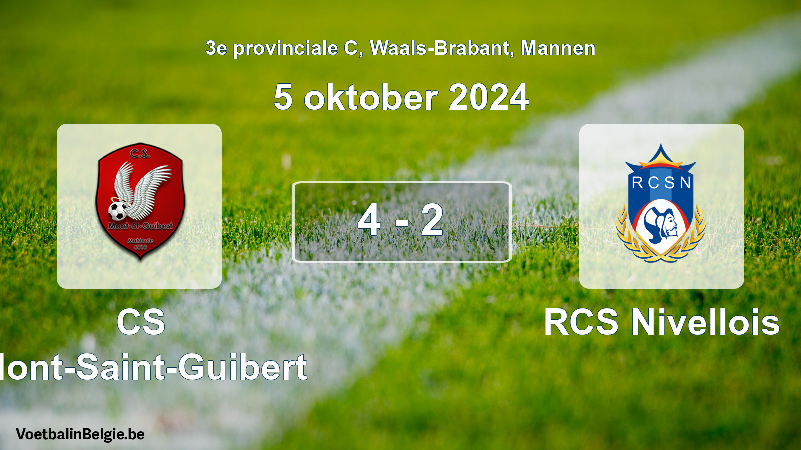Gespeelde wedstrijd mannenvoetbal: CS Mont-Saint-Guibert - RCS Nivellois 4 - 2 (5 oktober 2024)