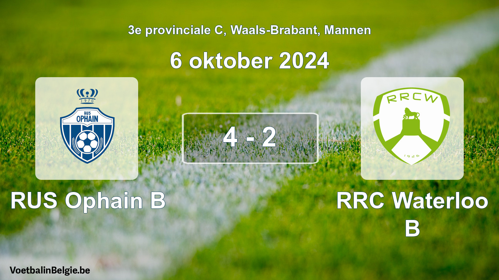 Gespeelde wedstrijd mannenvoetbal: RUS Ophain B - RRC Waterloo B 4 - 2 (6 oktober 2024)