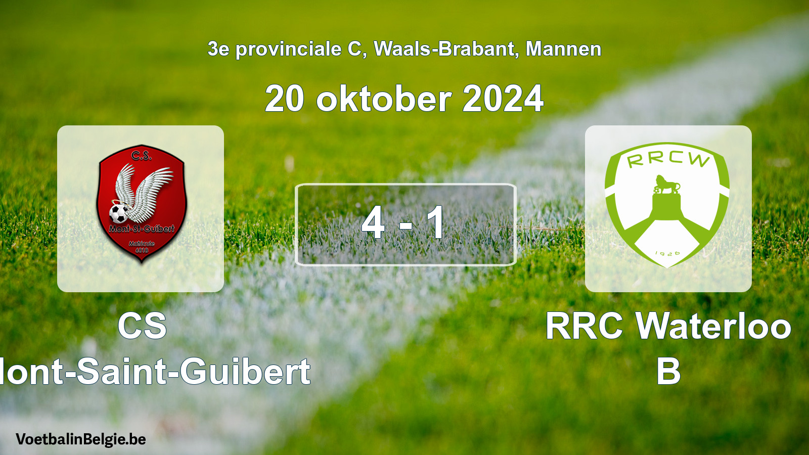 Gespeelde wedstrijd mannenvoetbal: CS Mont-Saint-Guibert - RRC Waterloo B 4 - 1 (20 oktober 2024)