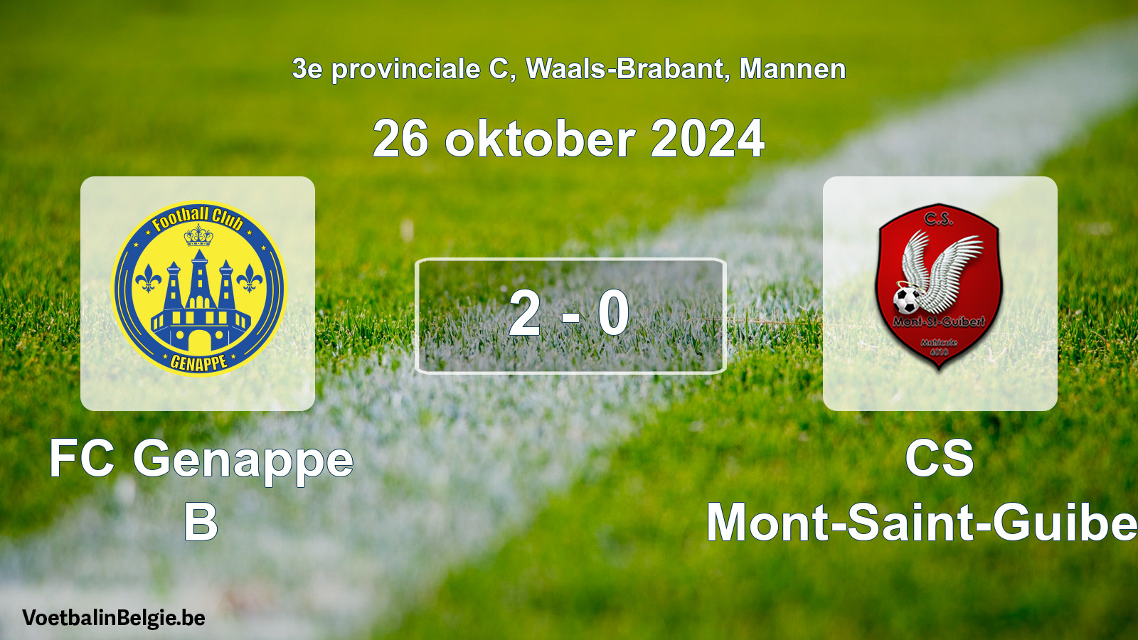 Gespeelde wedstrijd mannenvoetbal: FC Genappe B - CS Mont-Saint-Guibert 2 - 0 (26 oktober 2024)
