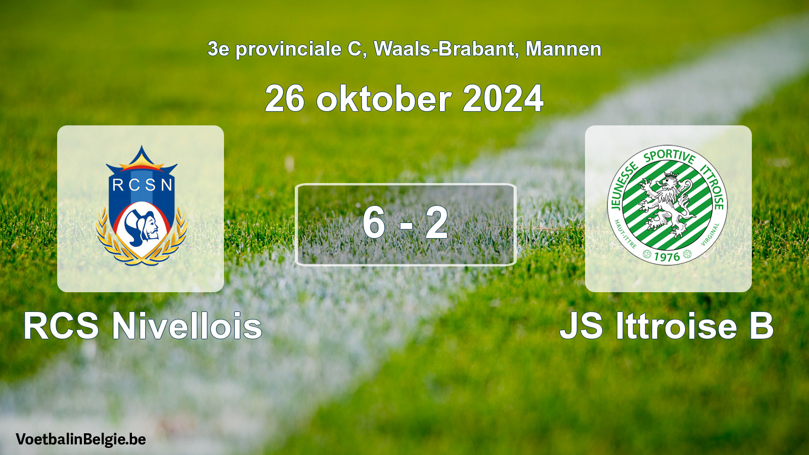 Gespeelde wedstrijd mannenvoetbal: RCS Nivellois - JS Ittroise B 6 - 2 (26 oktober 2024)
