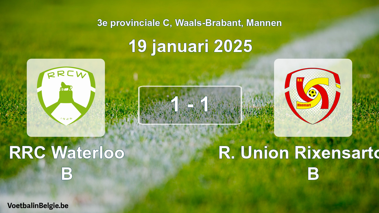 Gespeelde wedstrijd mannenvoetbal: RRC Waterloo B - R. Union Rixensartoise B 1 - 1 (19 januari 2025)