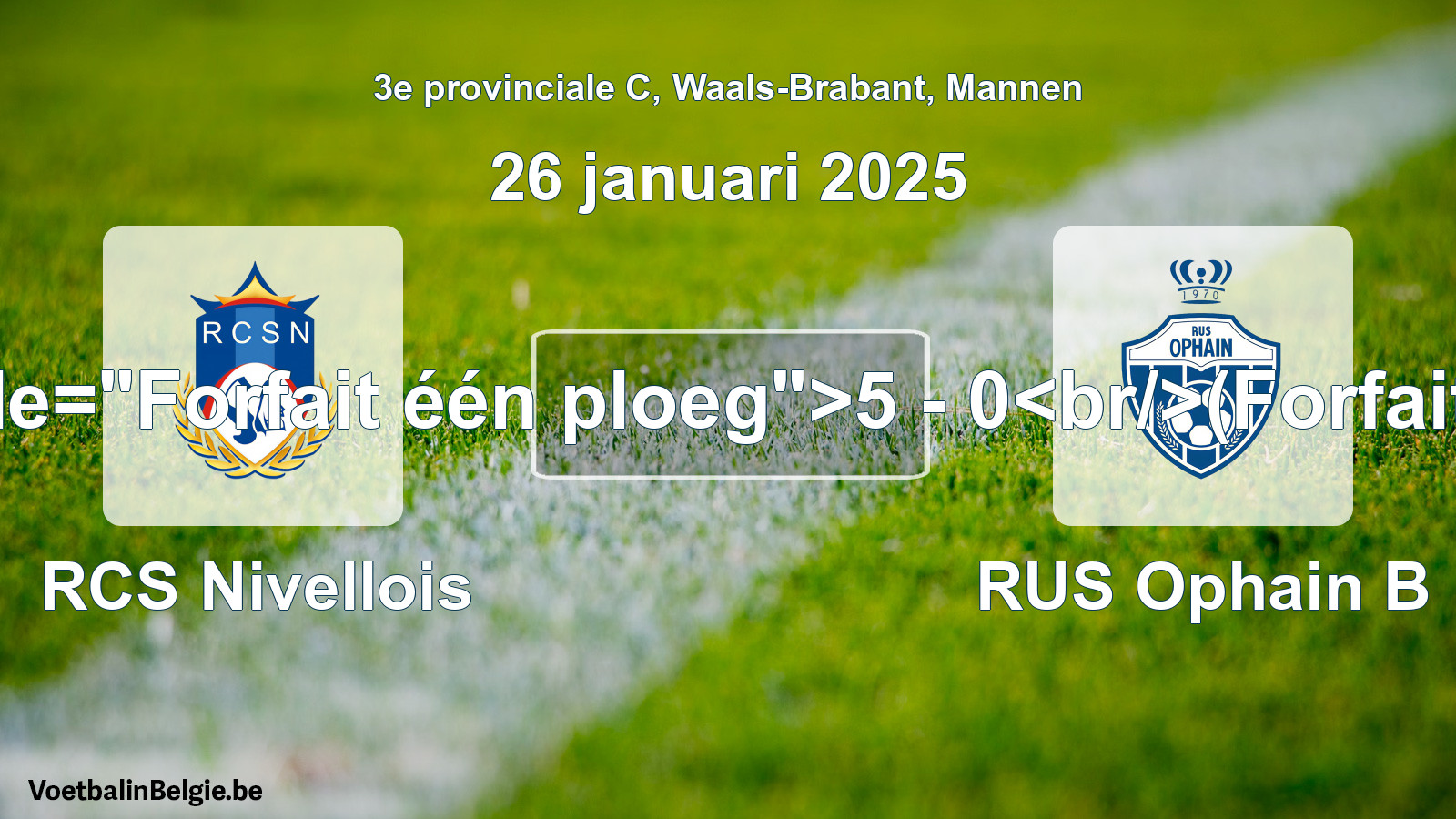 Forfait gegeven: RCS Nivellois - RUS Ophain B 5 - 0 (26 januari 2025)