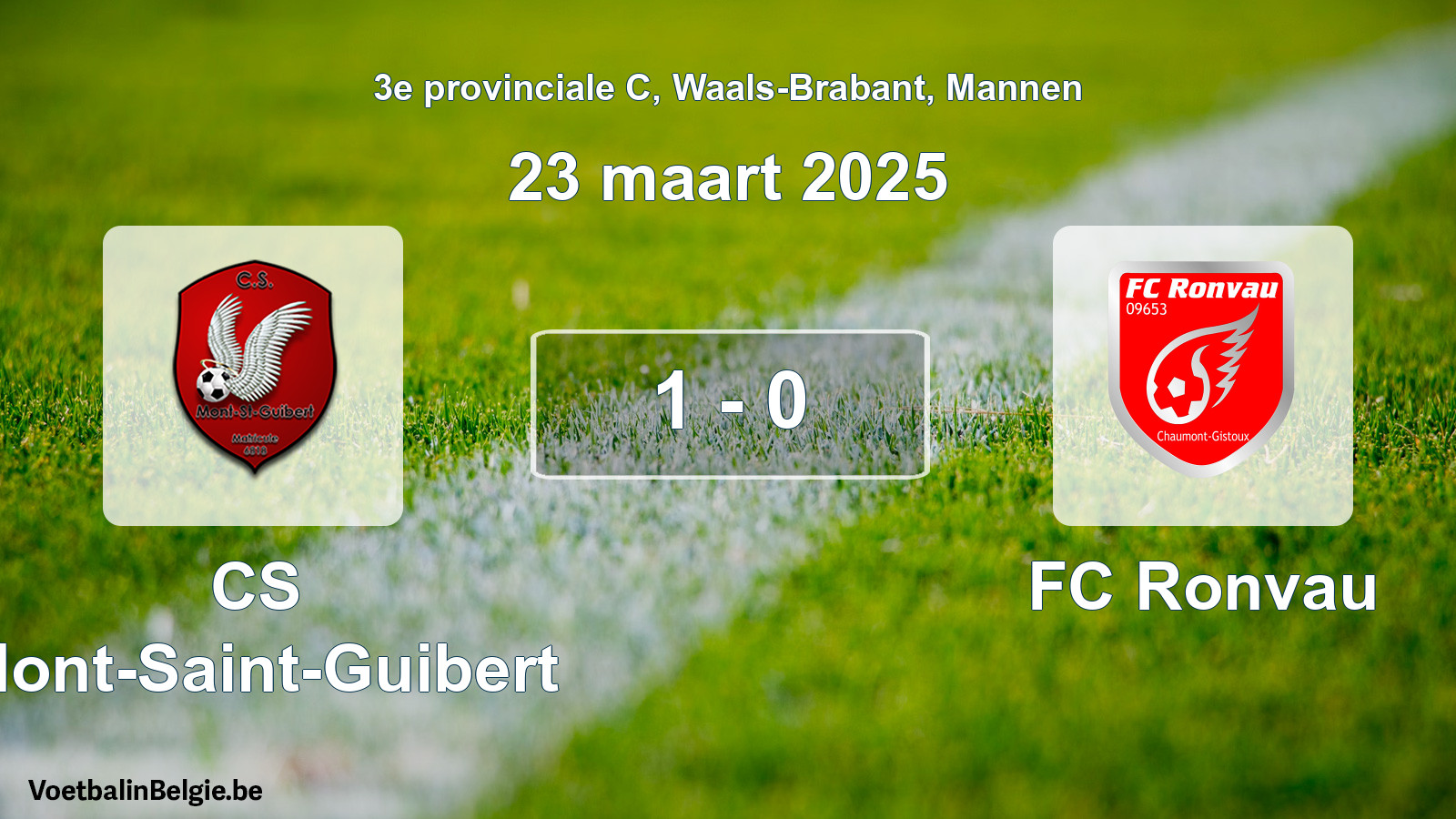 Gespeelde wedstrijd mannenvoetbal: CS Mont-Saint-Guibert - FC Ronvau 1 - 0 (23 maart 2025)