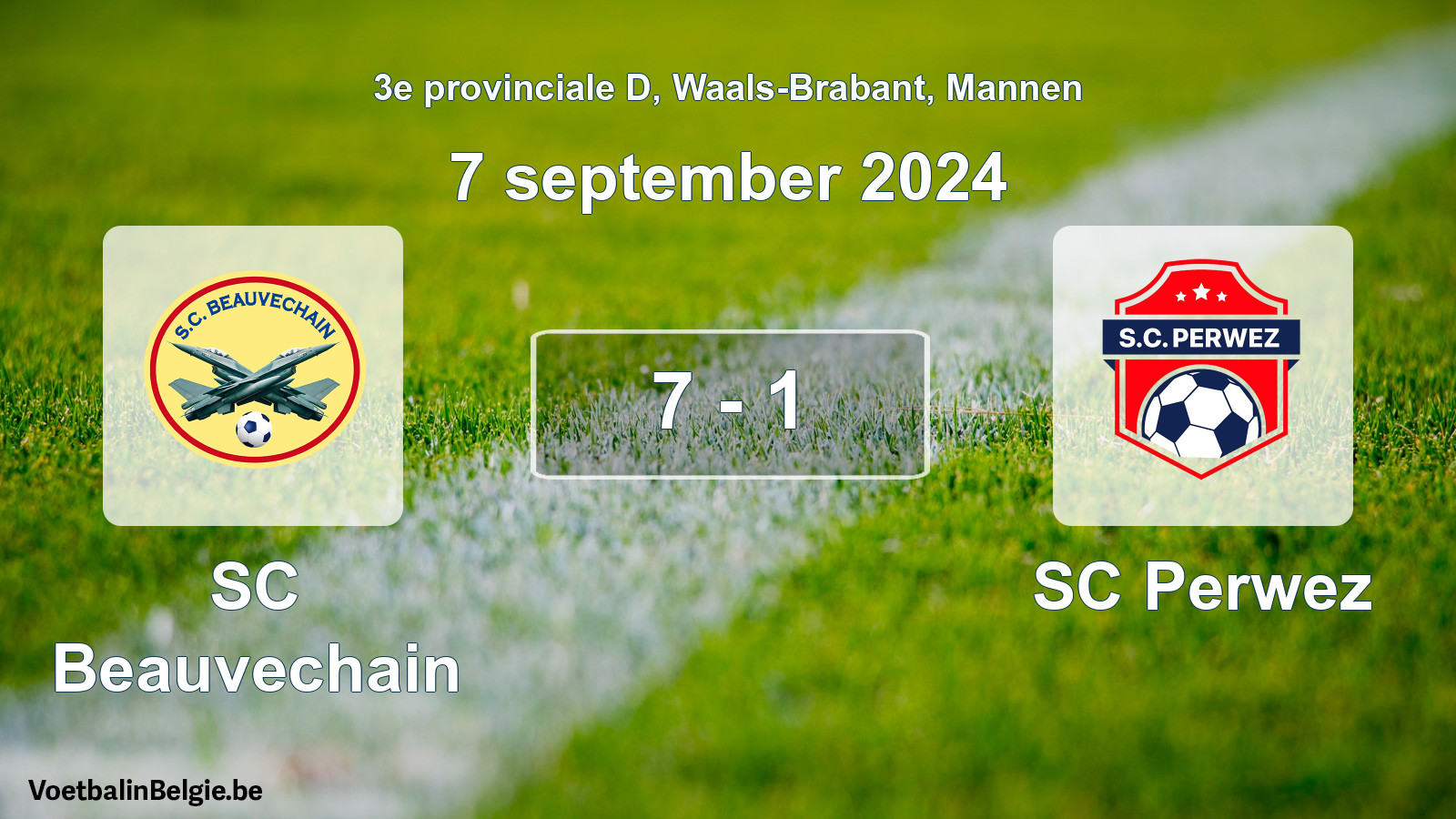 Gespeelde wedstrijd mannenvoetbal: SC Beauvechain - SC Perwez 7 - 1 (7 september 2024)