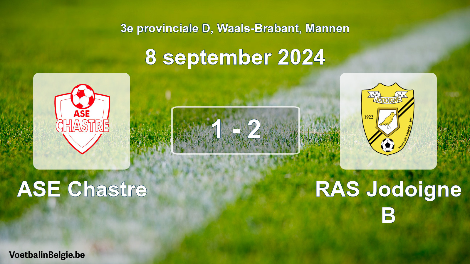 Gespeelde wedstrijd mannenvoetbal: ASE Chastre - RAS Jodoigne B 1 - 2 (8 september 2024)