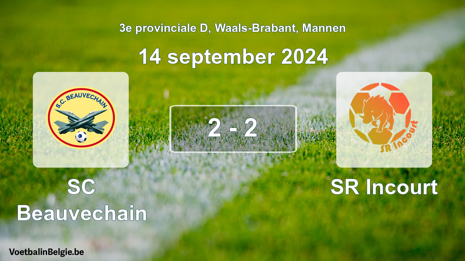Gespeelde wedstrijd mannenvoetbal: SC Beauvechain - SR Incourt 2 - 2 (14 september 2024)