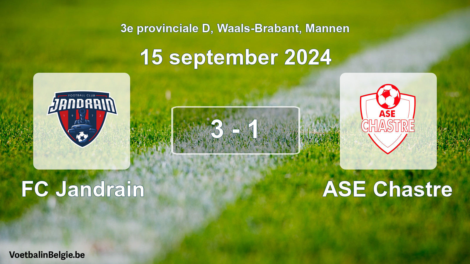Gespeelde wedstrijd mannenvoetbal: FC Jandrain - ASE Chastre 3 - 1 (15 september 2024)