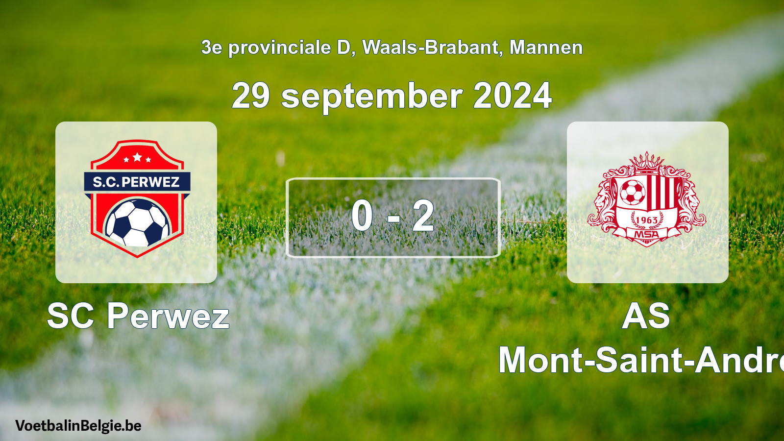 Gespeelde wedstrijd mannenvoetbal: SC Perwez - AS Mont-Saint-André 0 - 2 (29 september 2024)