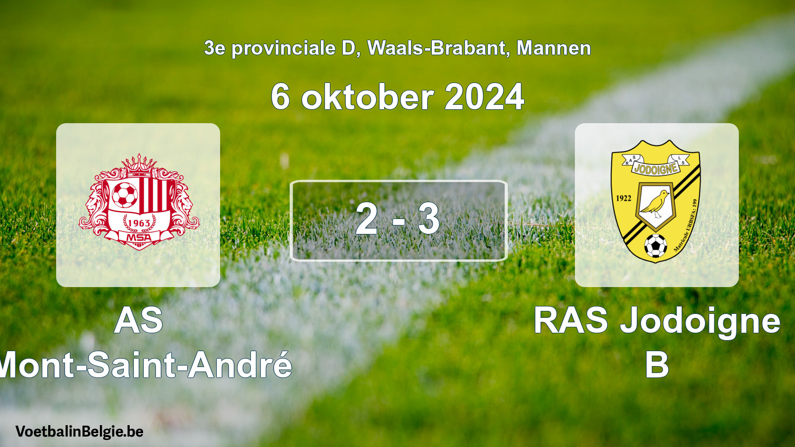 Gespeelde wedstrijd mannenvoetbal: AS Mont-Saint-André - RAS Jodoigne B 2 - 3 (6 oktober 2024)