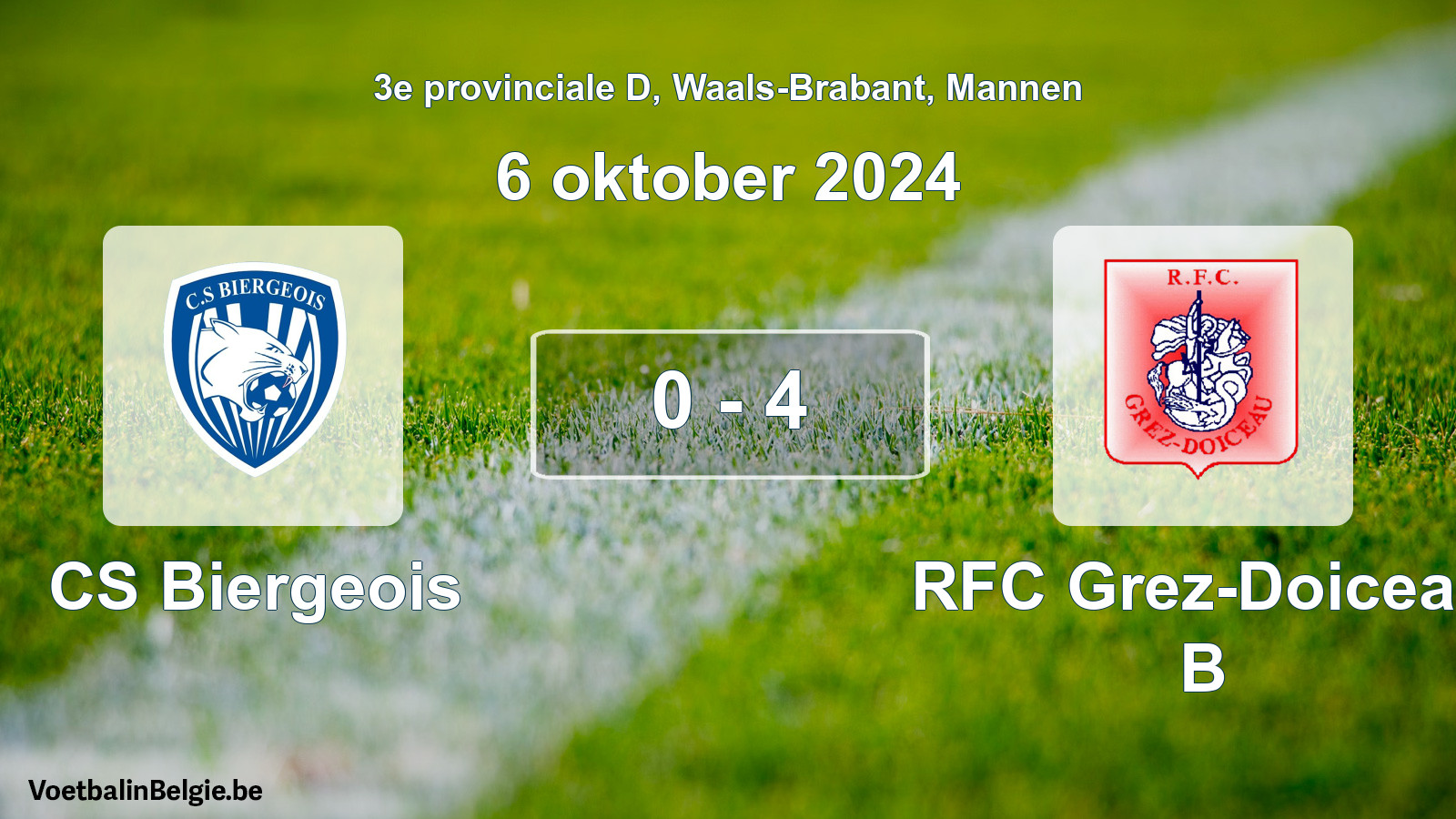 Gespeelde wedstrijd mannenvoetbal: CS Biergeois - RFC Grez-Doiceau B 0 - 4 (6 oktober 2024)