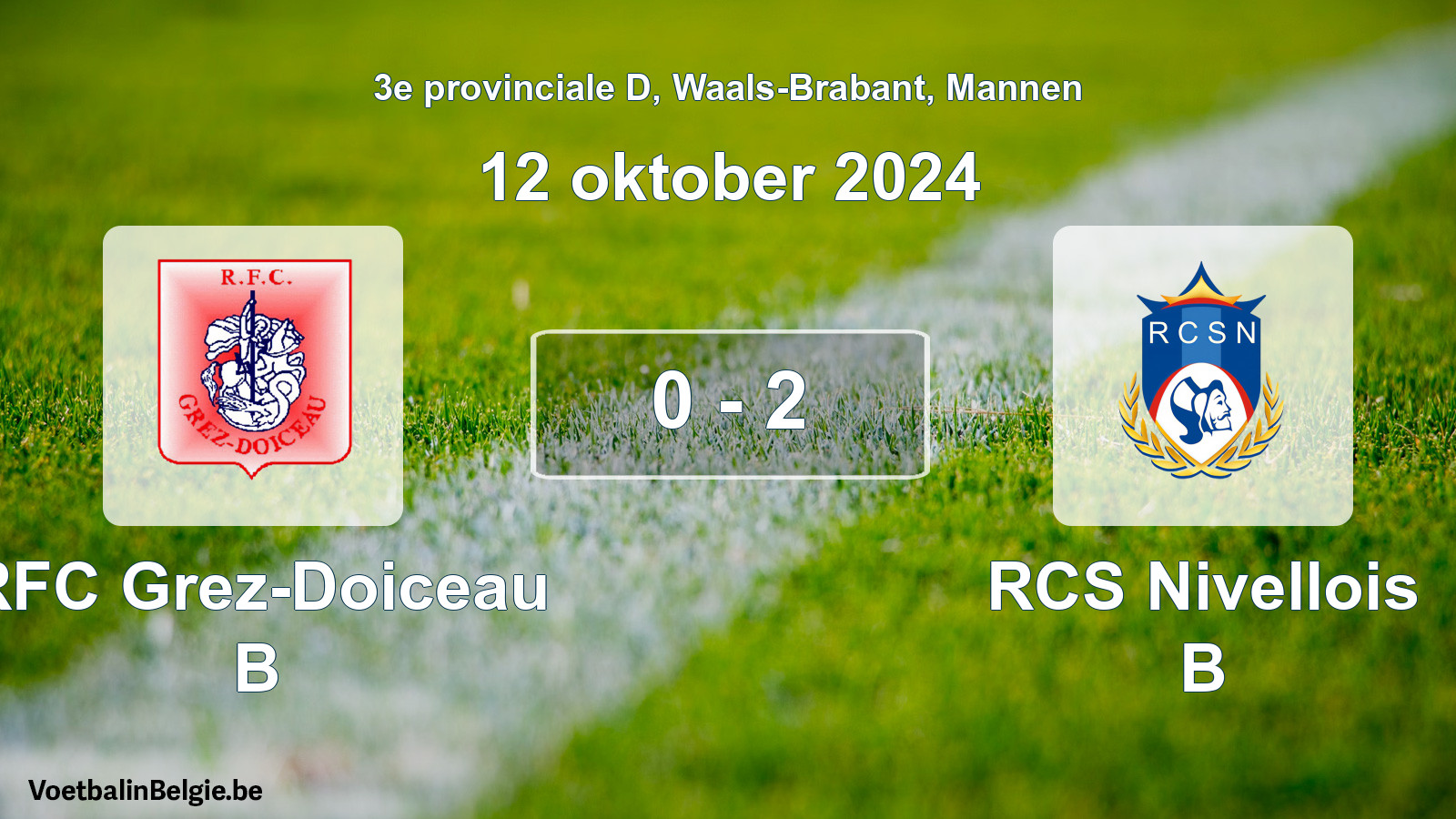 Gespeelde wedstrijd mannenvoetbal: RFC Grez-Doiceau B - RCS Nivellois B 0 - 2 (12 oktober 2024)