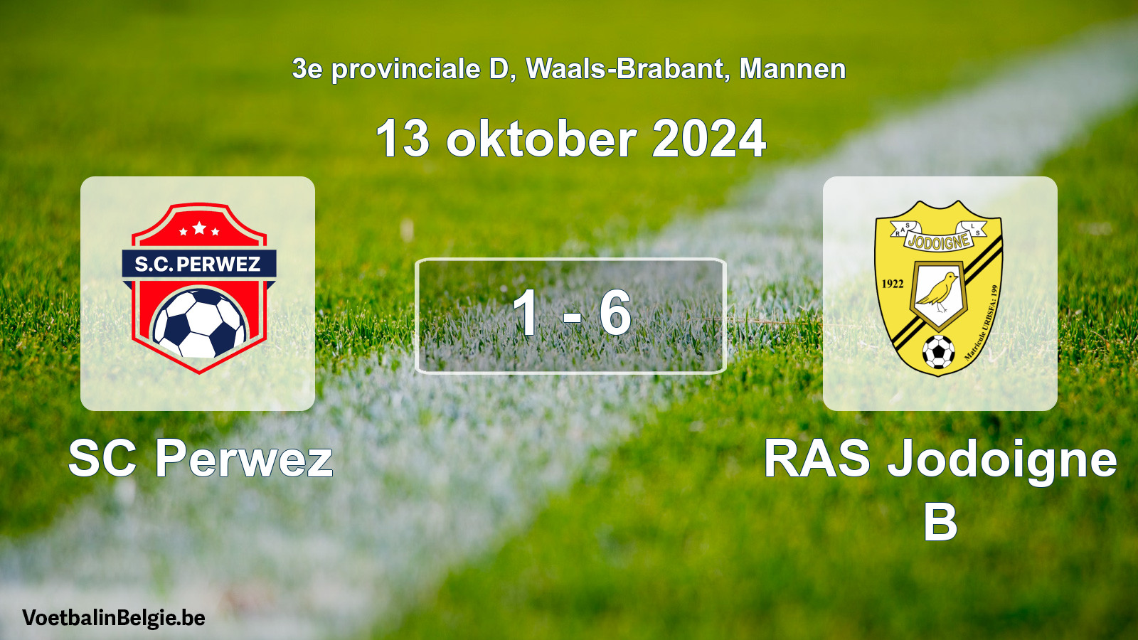Gespeelde wedstrijd mannenvoetbal: SC Perwez - RAS Jodoigne B 1 - 6 (13 oktober 2024)
