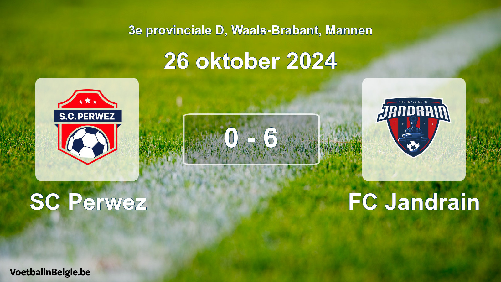 Gespeelde wedstrijd mannenvoetbal: SC Perwez - FC Jandrain 0 - 6 (26 oktober 2024)