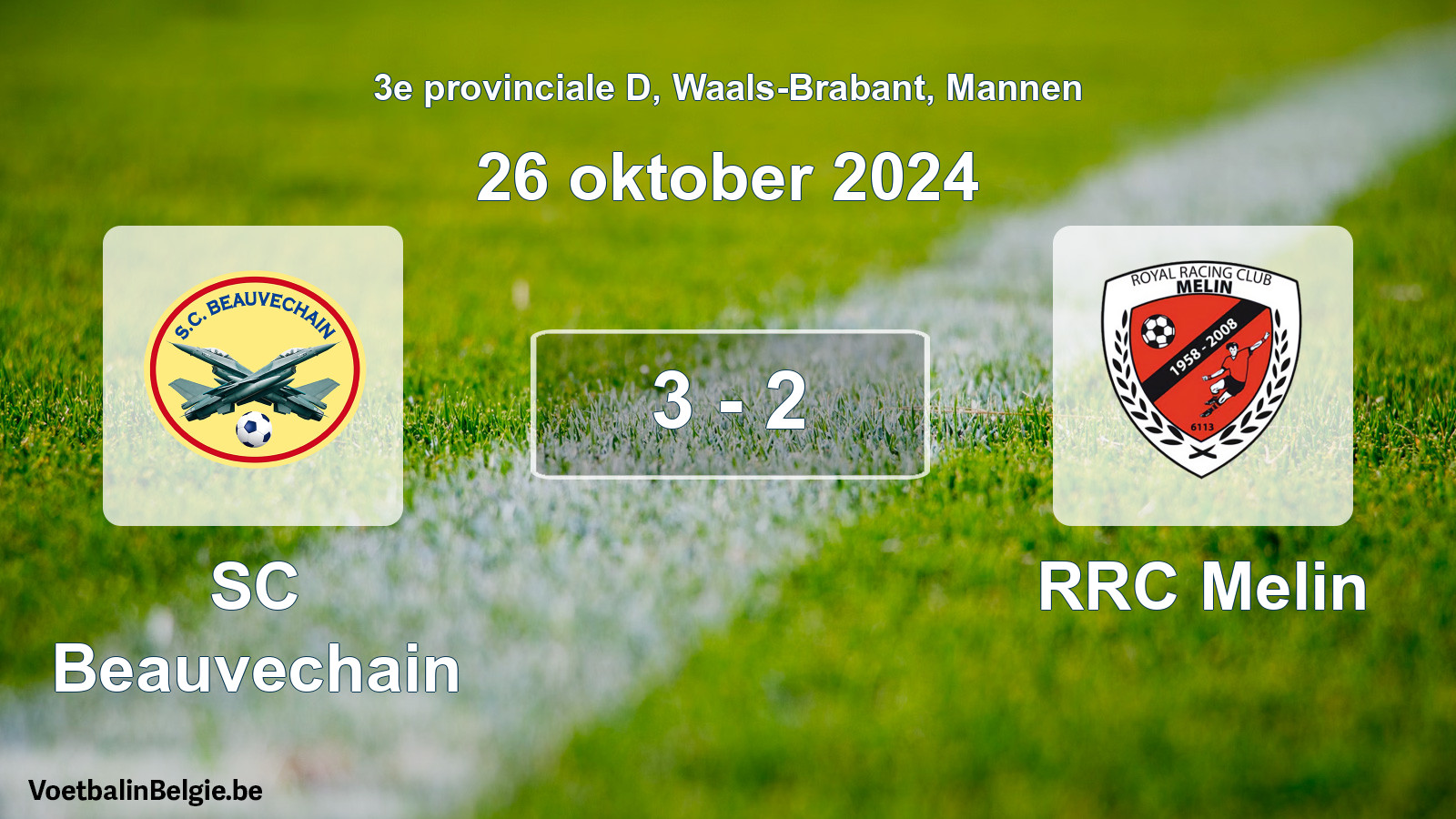 Gespeelde wedstrijd mannenvoetbal: SC Beauvechain - RRC Melin 3 - 2 (26 oktober 2024)
