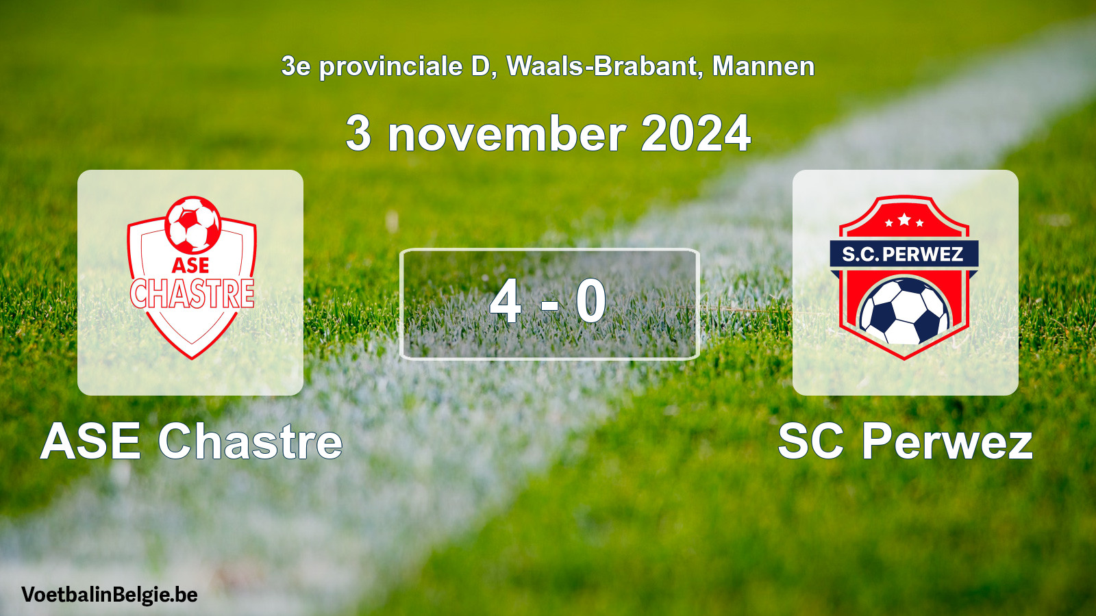 Gespeelde wedstrijd mannenvoetbal: ASE Chastre - SC Perwez 4 - 0 (3 november 2024)