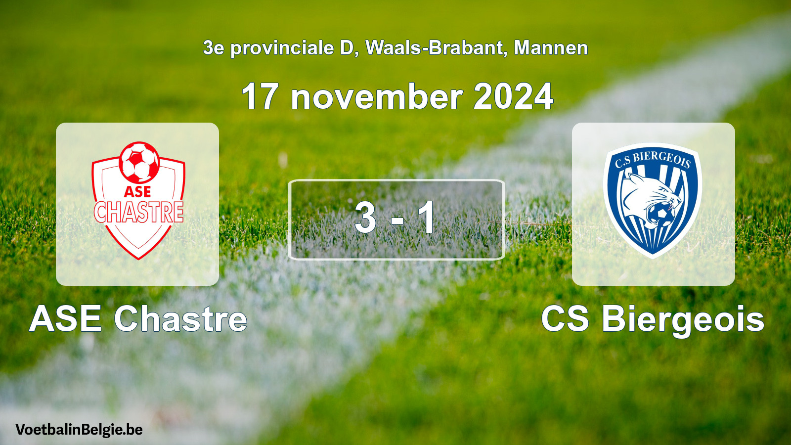 Gespeelde wedstrijd mannenvoetbal: ASE Chastre - CS Biergeois 3 - 1 (17 november 2024)
