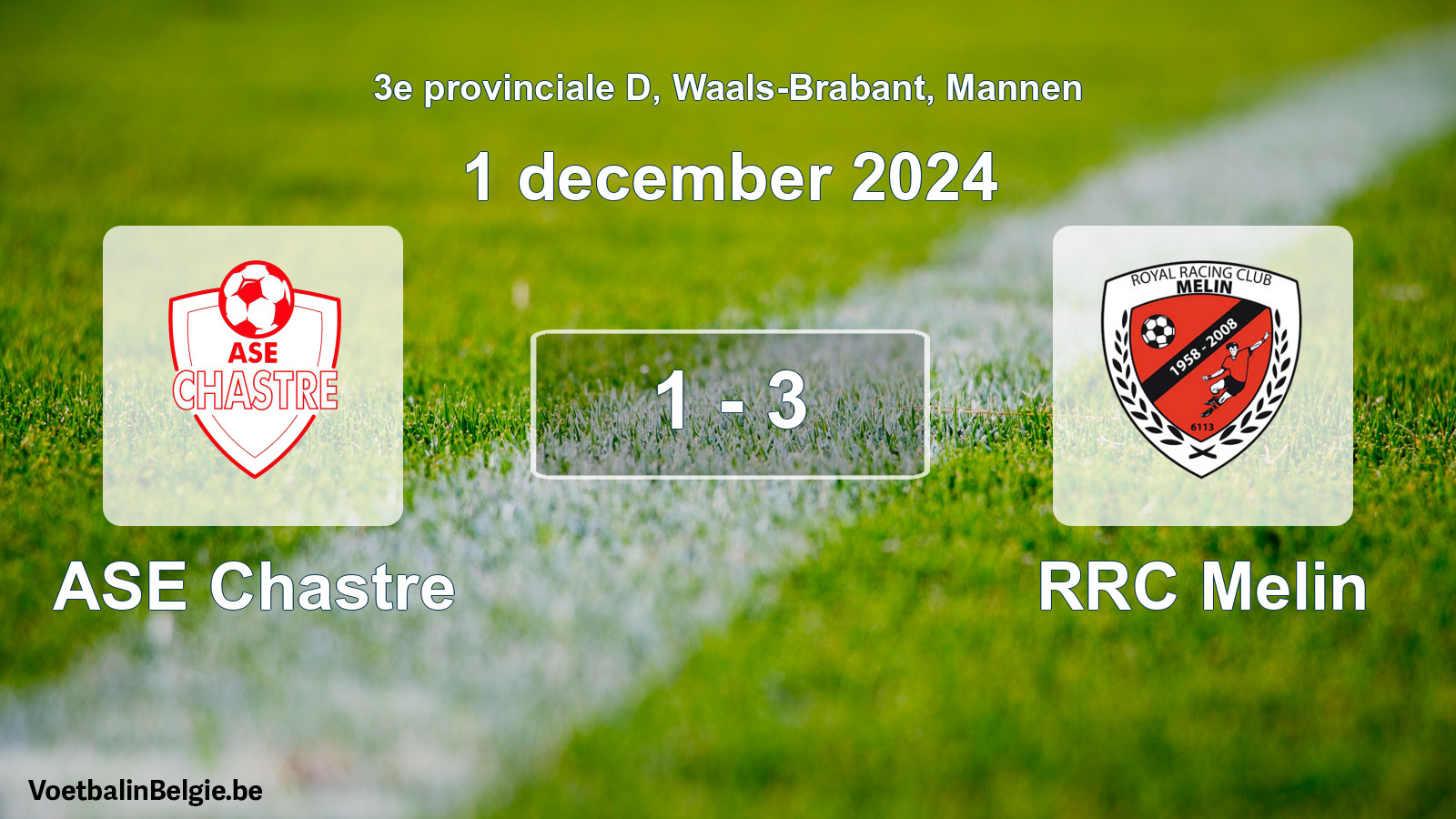Gespeelde wedstrijd mannenvoetbal: ASE Chastre - RRC Melin 1 - 3 (1 december 2024)