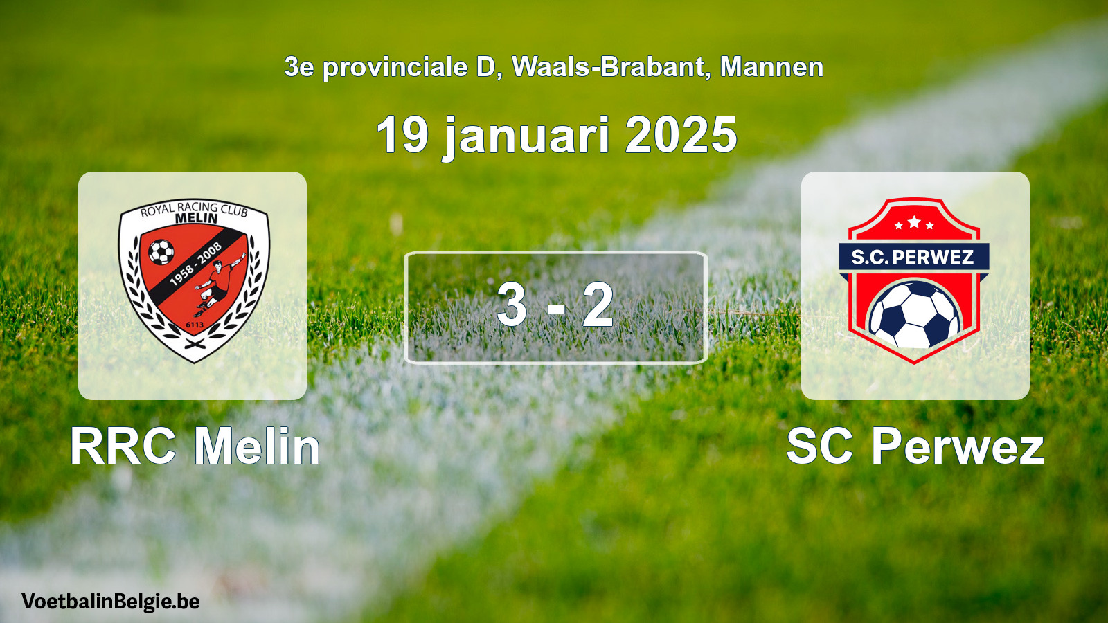 Gespeelde wedstrijd mannenvoetbal: RRC Melin - SC Perwez 3 - 2 (19 januari 2025)
