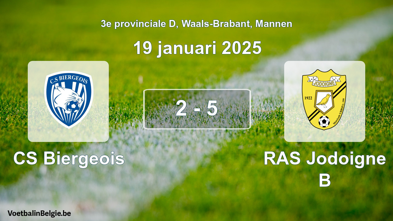 Gespeelde wedstrijd mannenvoetbal: CS Biergeois - RAS Jodoigne B 2 - 5 (19 januari 2025)