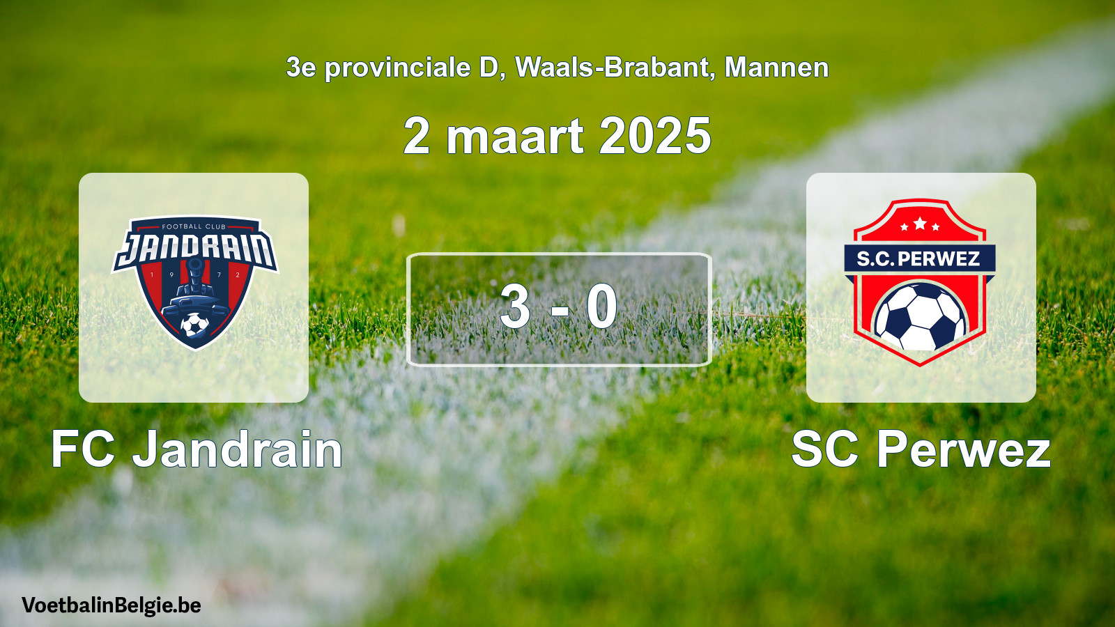 Gespeelde wedstrijd mannenvoetbal: FC Jandrain - SC Perwez 3 - 0 (2 maart 2025)