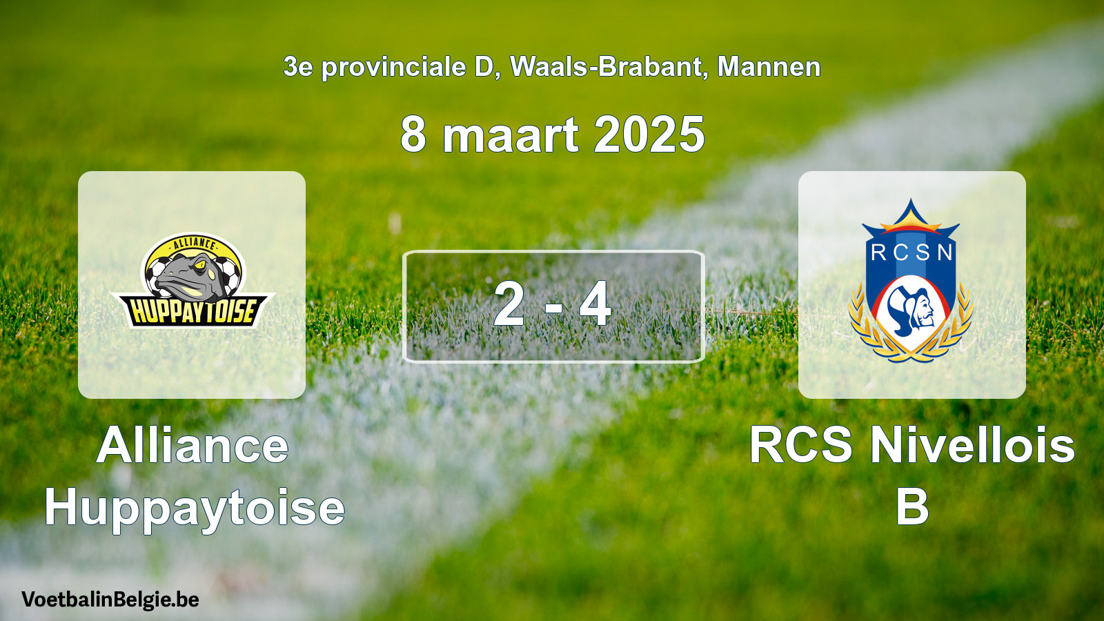 Gespieltes Spiel männer-Fußball: Alliance Huppaytoise - RCS Nivellois B 2 - 4 (8 März 2025)
